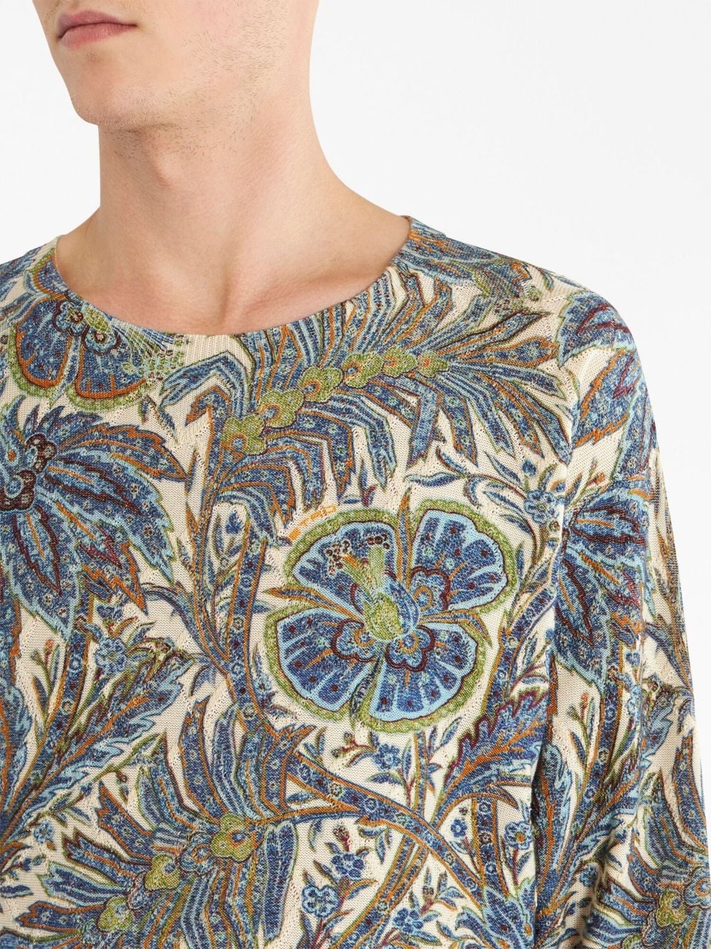 botanical-print cotton-cashmere blend cardigan - 4