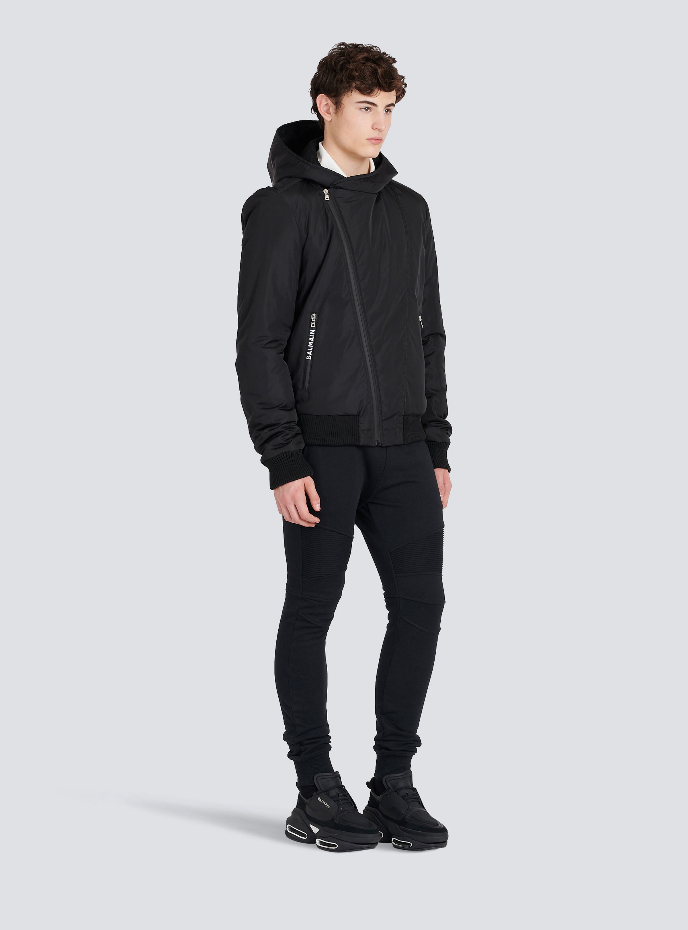 Zipped bomber jacket with nylon hood - 5