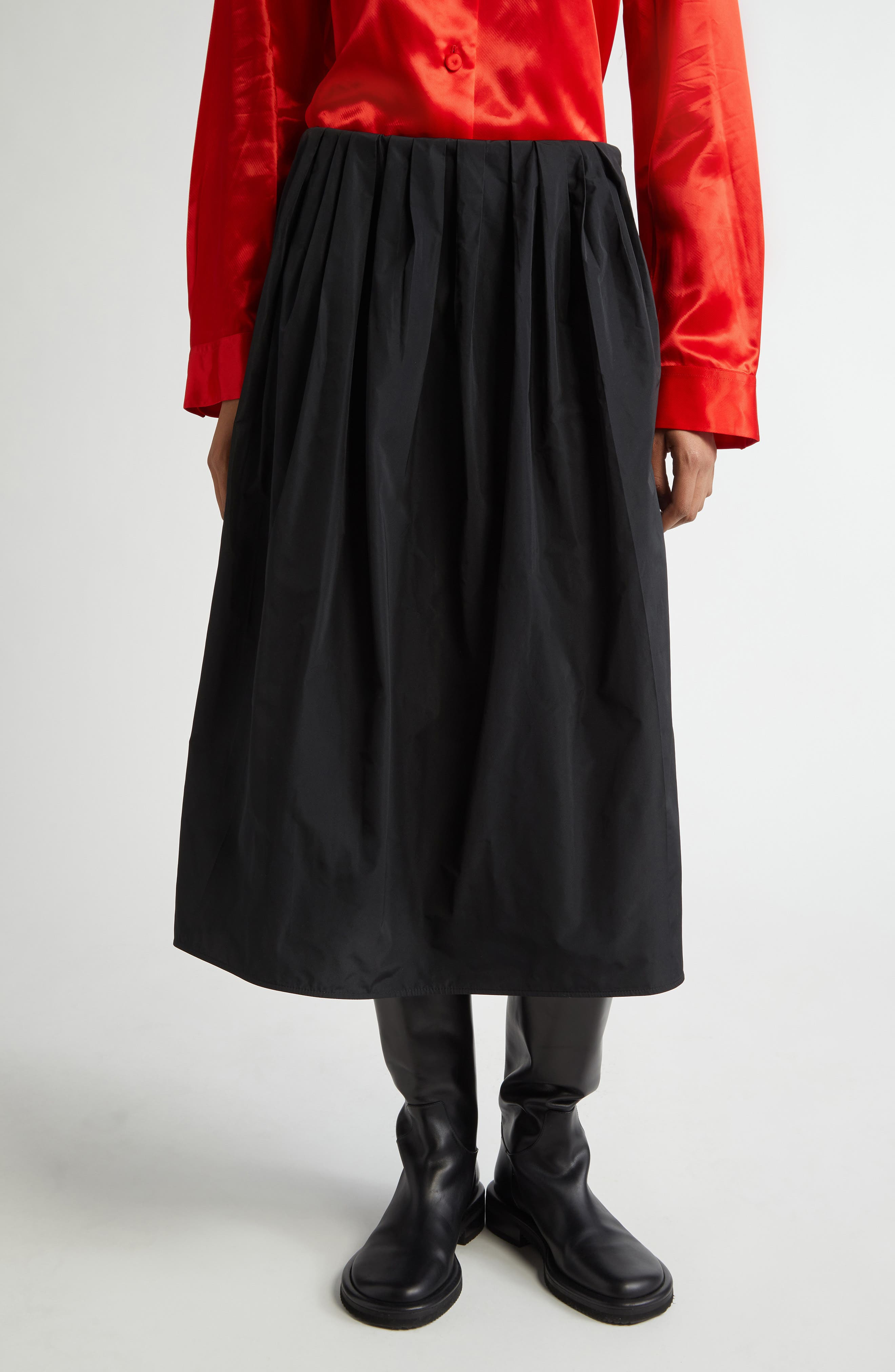 Jil Sander Pleated Taffeta Midi Skirt in Black at Nordstrom - 1