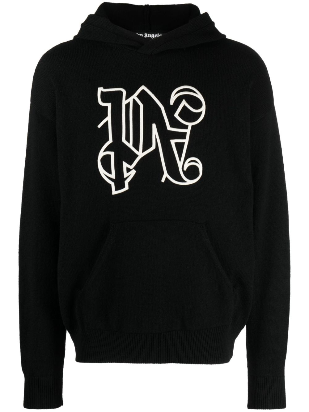 monogram-embroidered knitted hoodie - 1