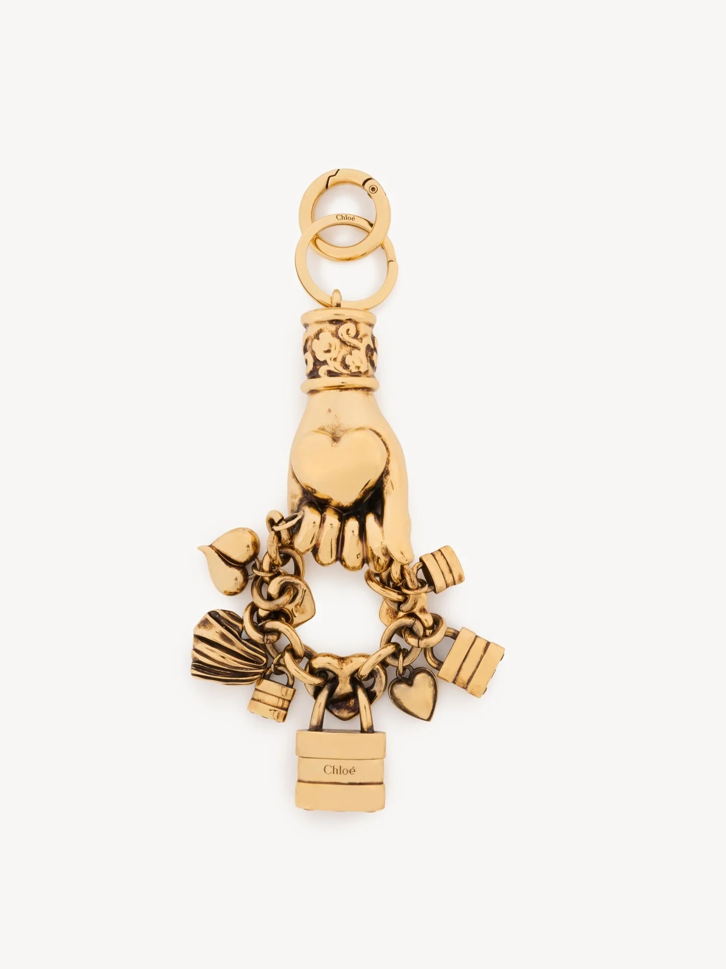 CHLOÉ SYMBOLS HAND & HEART KEY RING BAG CHARM IN COPPER - 1