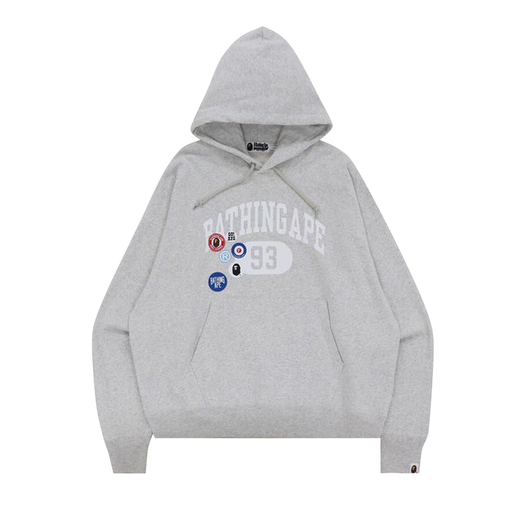 BAPE Badge Motif Loose Fit Pullover Hoodie 'Grey' - 1