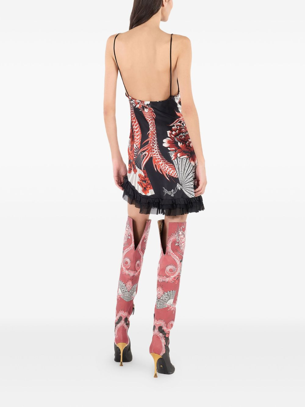 frilled dragon-print mini dress - 4