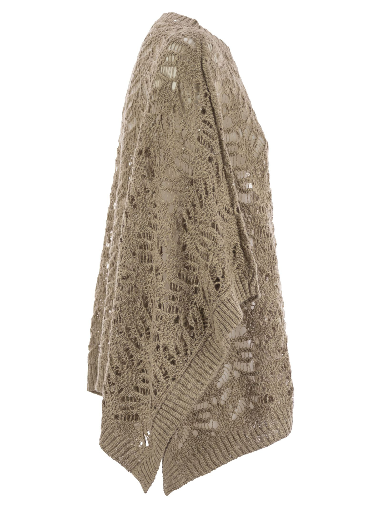 Brunello Cucinelli Women Foliage Lace Knitted Poncho In Linen And Diamond Silk - 3