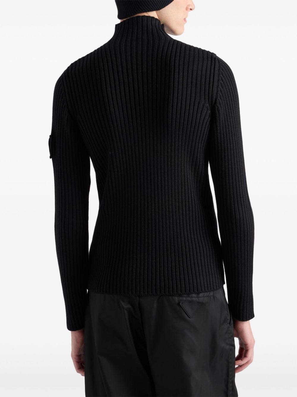logo-patch ribbed knit wool sweater - 3