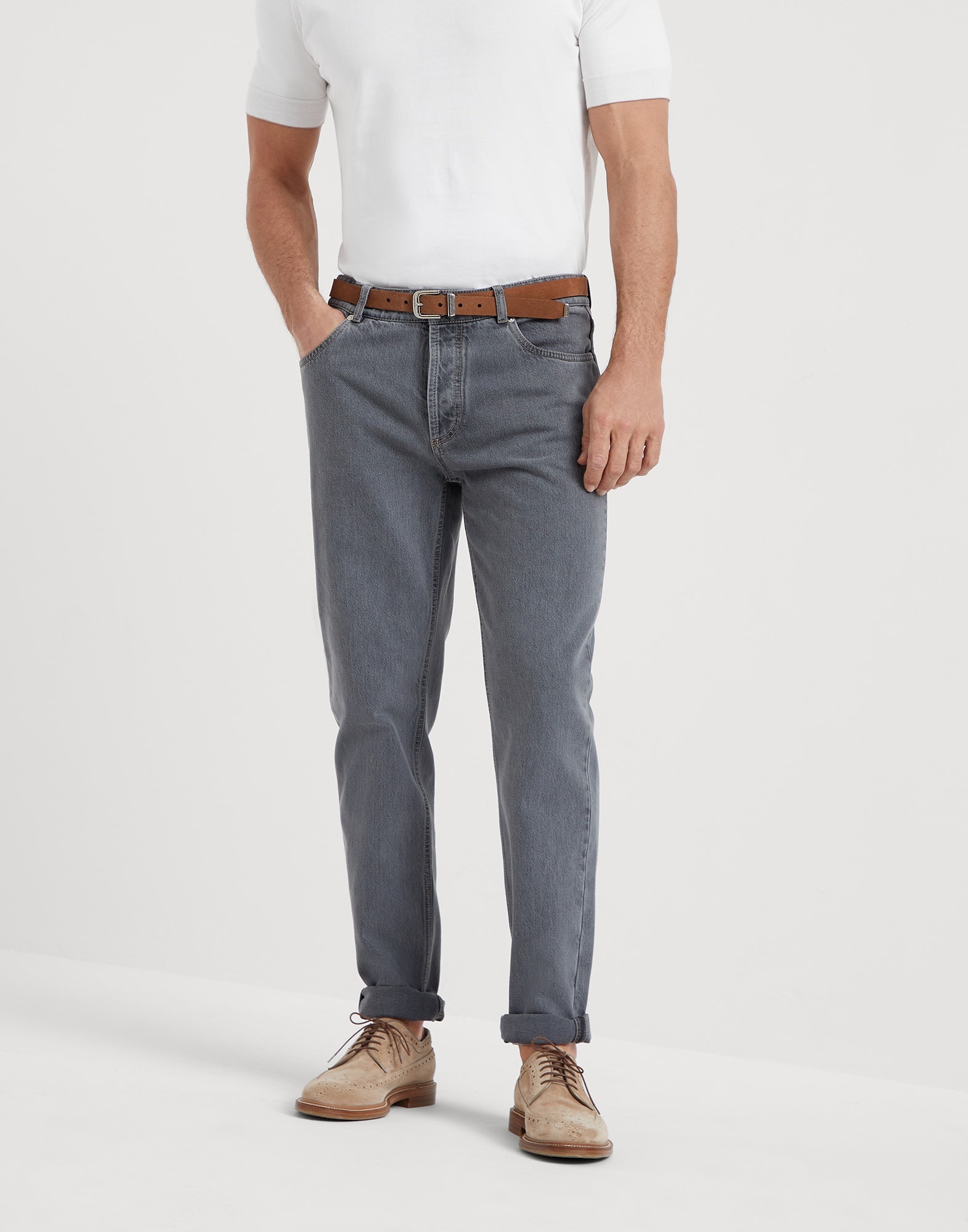 Grayscale denim traditional fit five-pocket trousers - 1