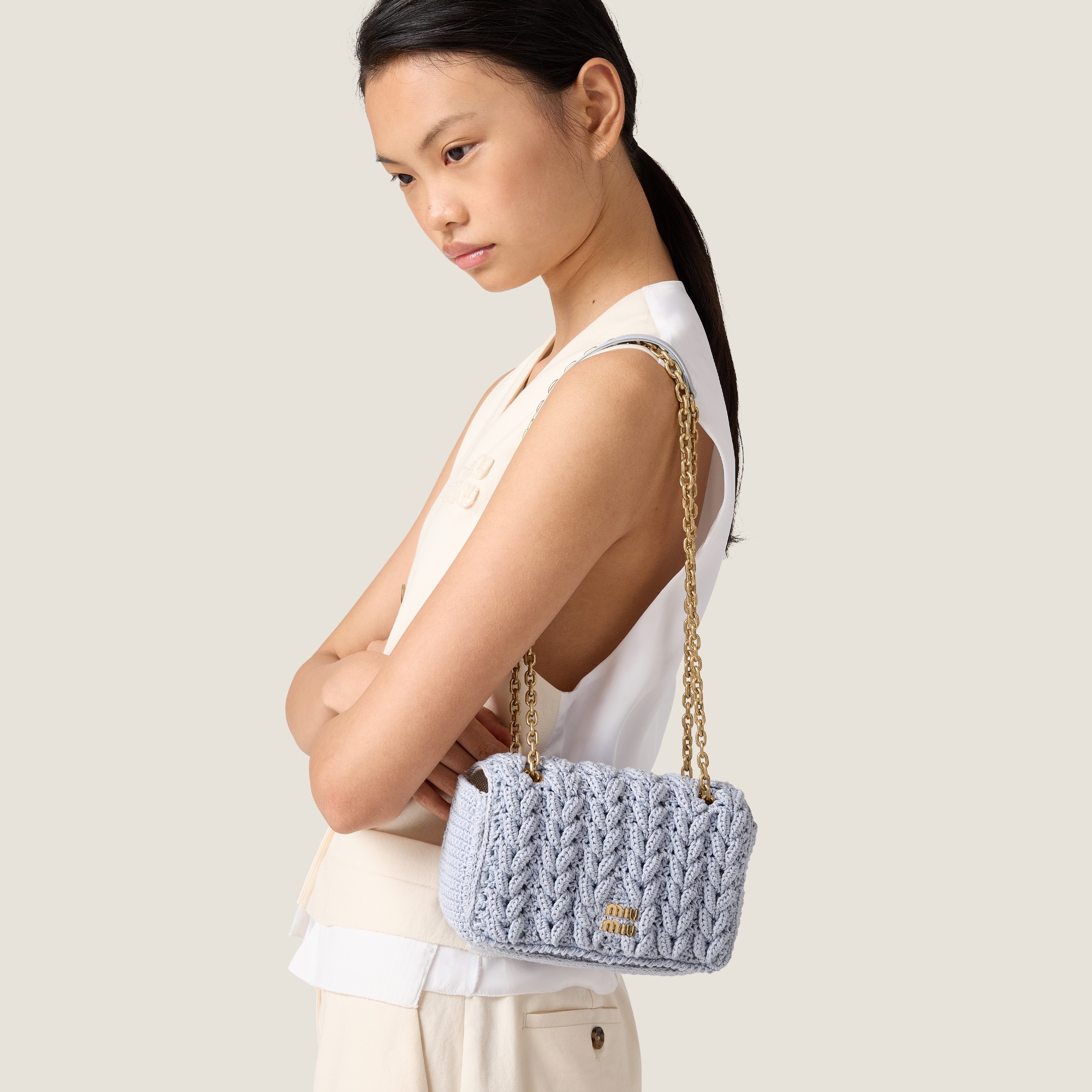 【EMIS】CABLE COTTON KNIT BAG R4901 Miu Miu Cotton Cable-Knit Mini-Bag in Metallic | Lyst