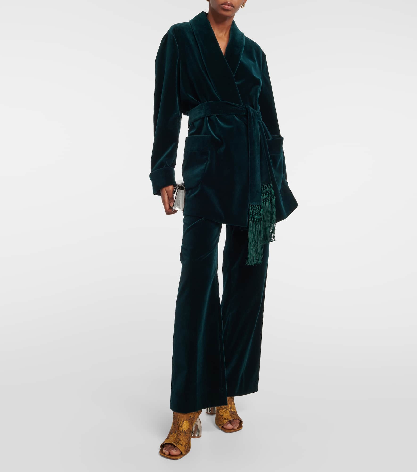 Cotton velvet wrap coat - 2