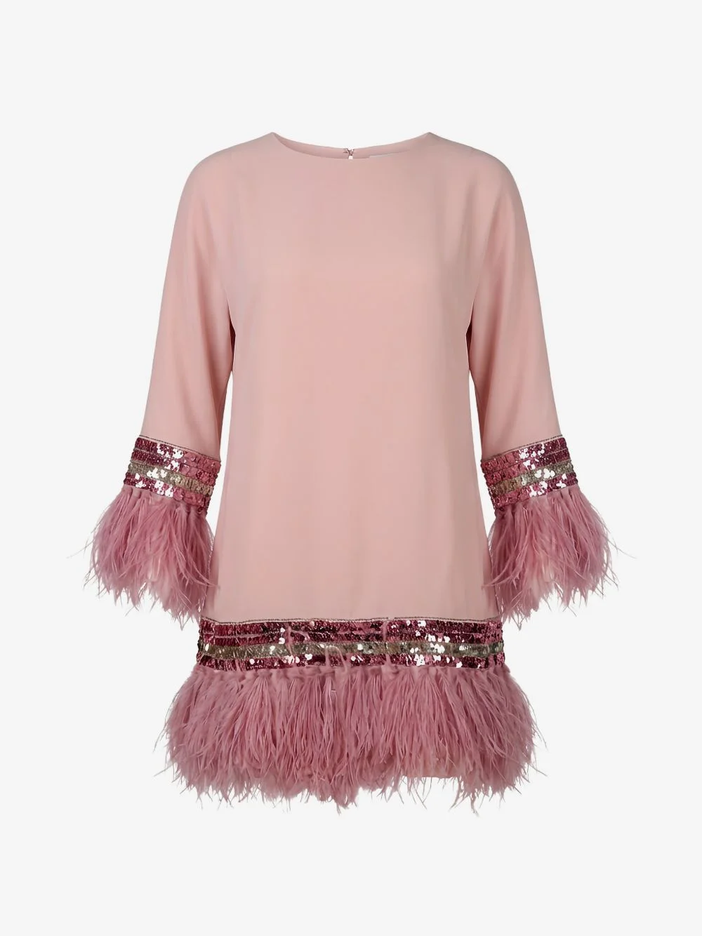 sequin-embellished feather-trim mini dress - 1