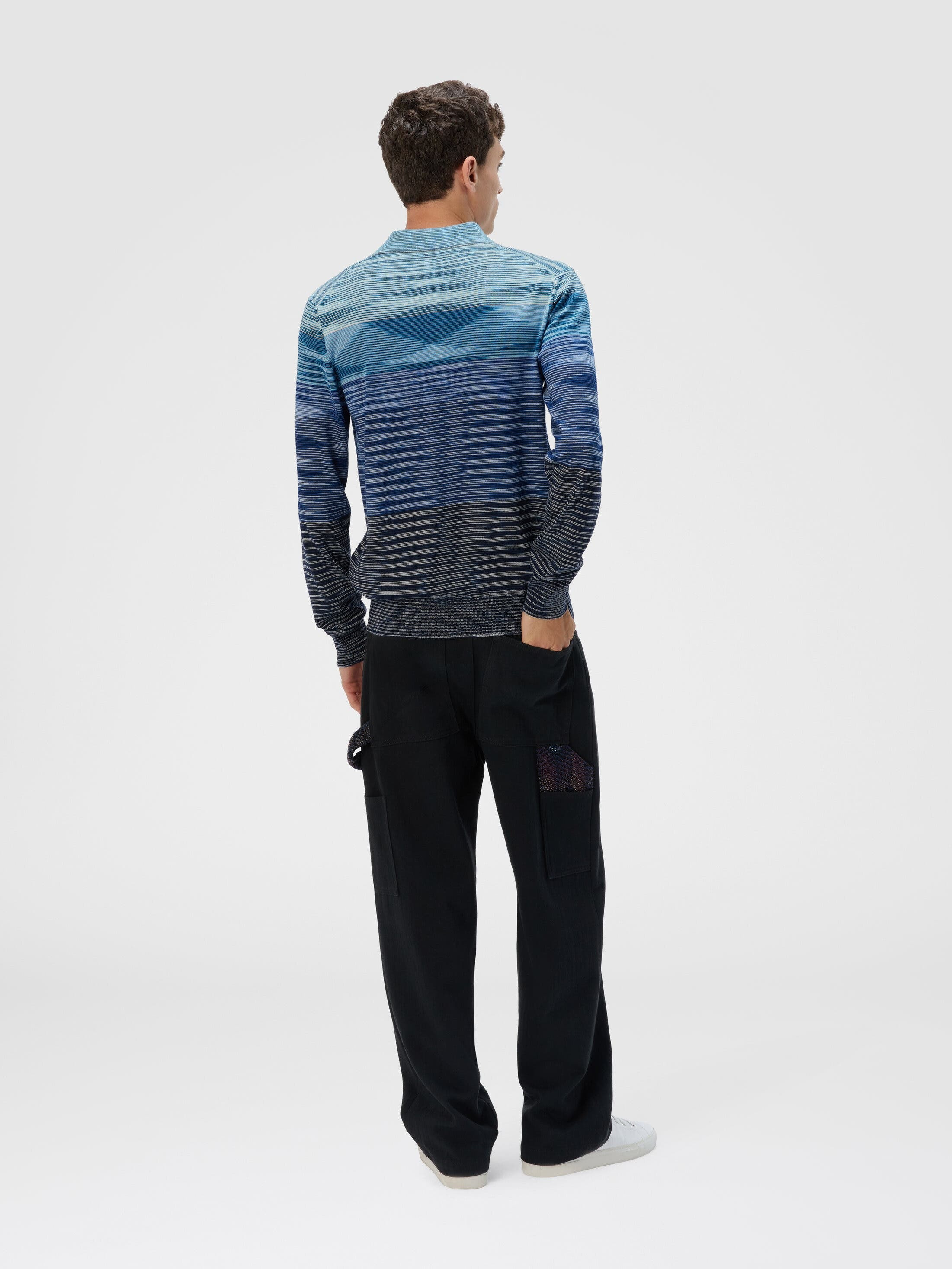 Missoni Long Sleeve Polo In Pure Wool With Flame Pattern in Blue at Nordstrom - 3