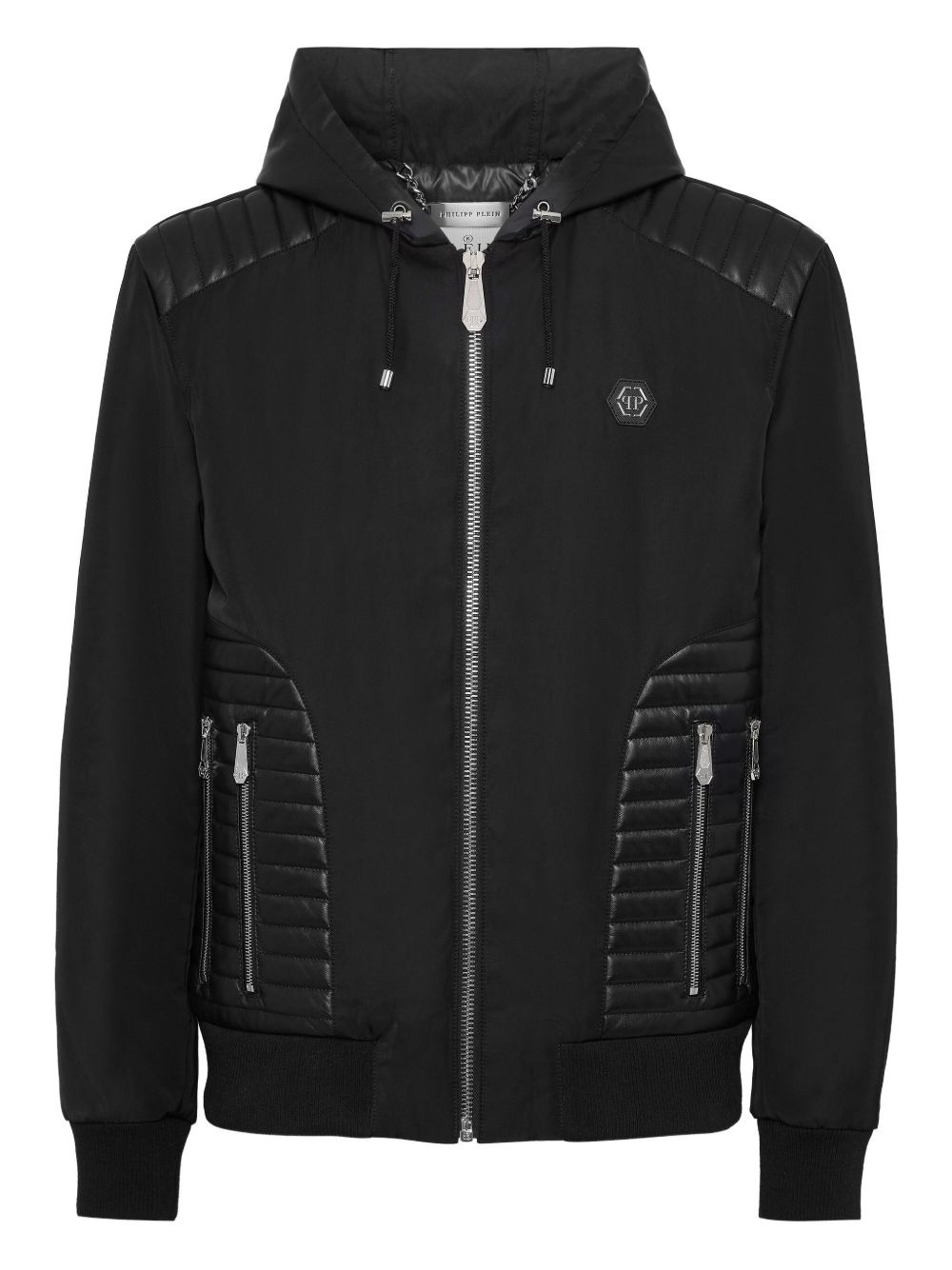 hooded leather-insert jacket - 1
