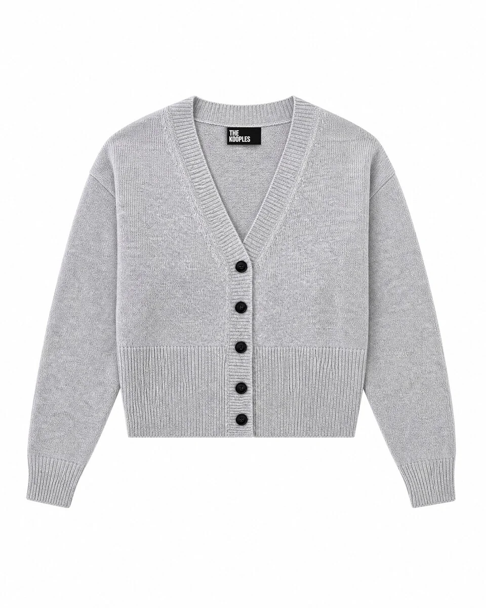 BLUE MERINO WOOL AND CASHMERE CARDIGAN - 1