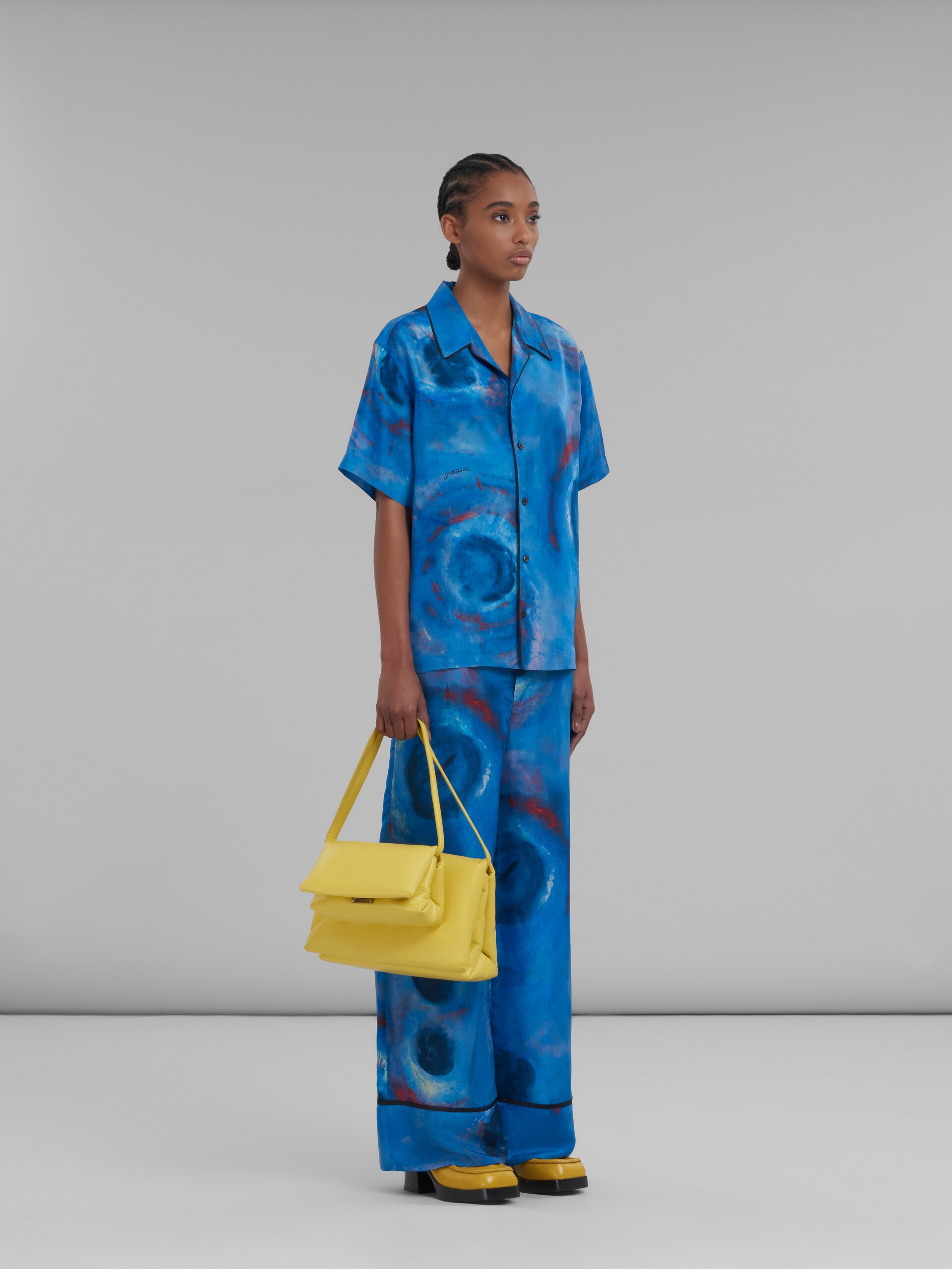 BOWLING SILK SHIRT WITH BUCHI BLU PRINT - 5