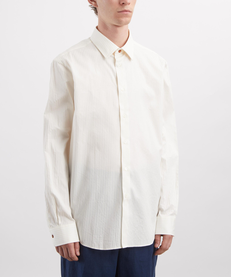 Paul Smith Beige Stripe Regular-Fit Cotton-Silk Shirt outlook