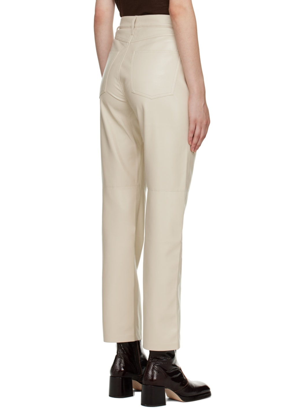 Beige Vegan Leather Vinni Trousers - 3