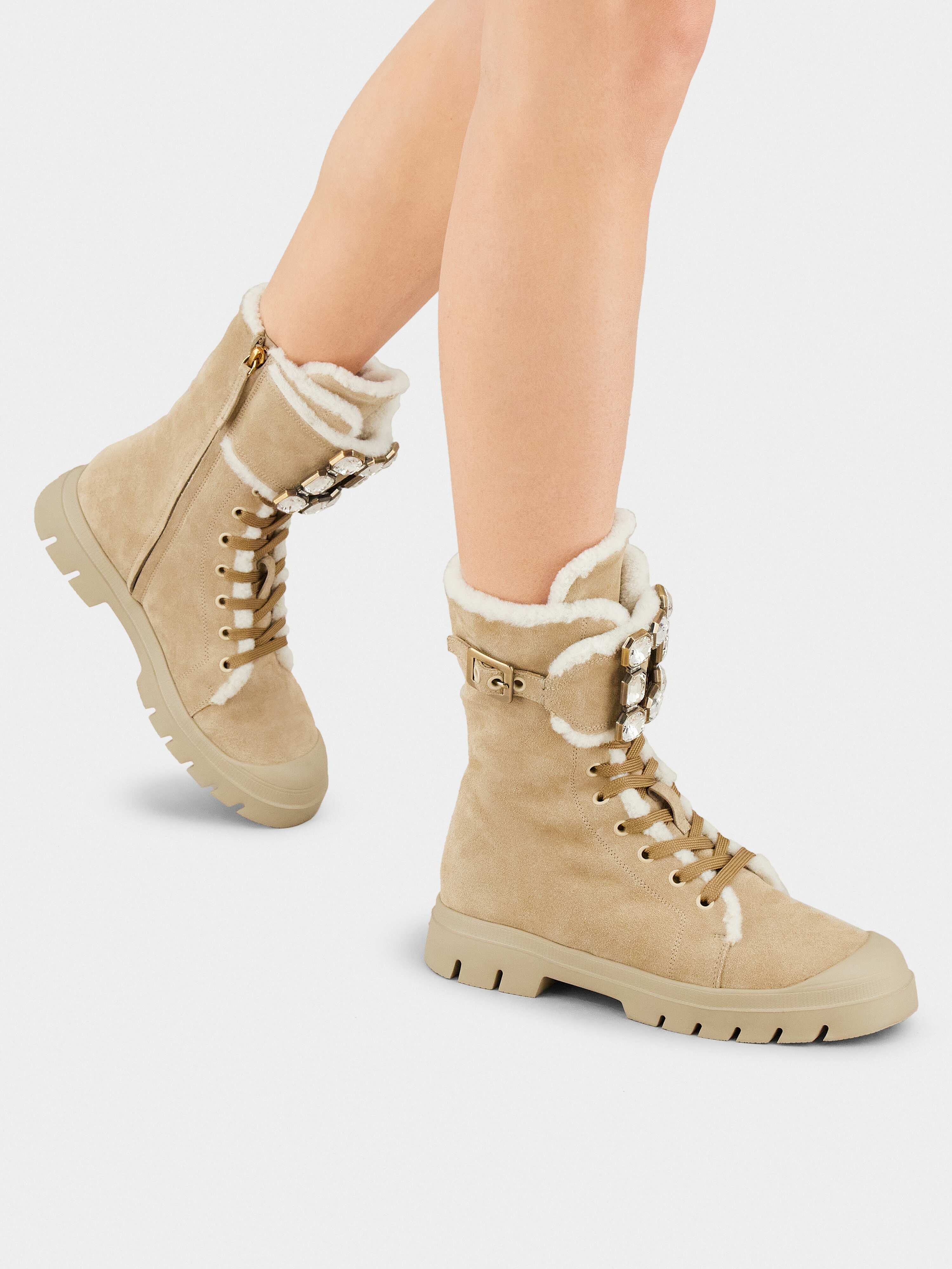 Walky Viv' Lace Up Shearling Strass Buckle Booties in Suede - 8
