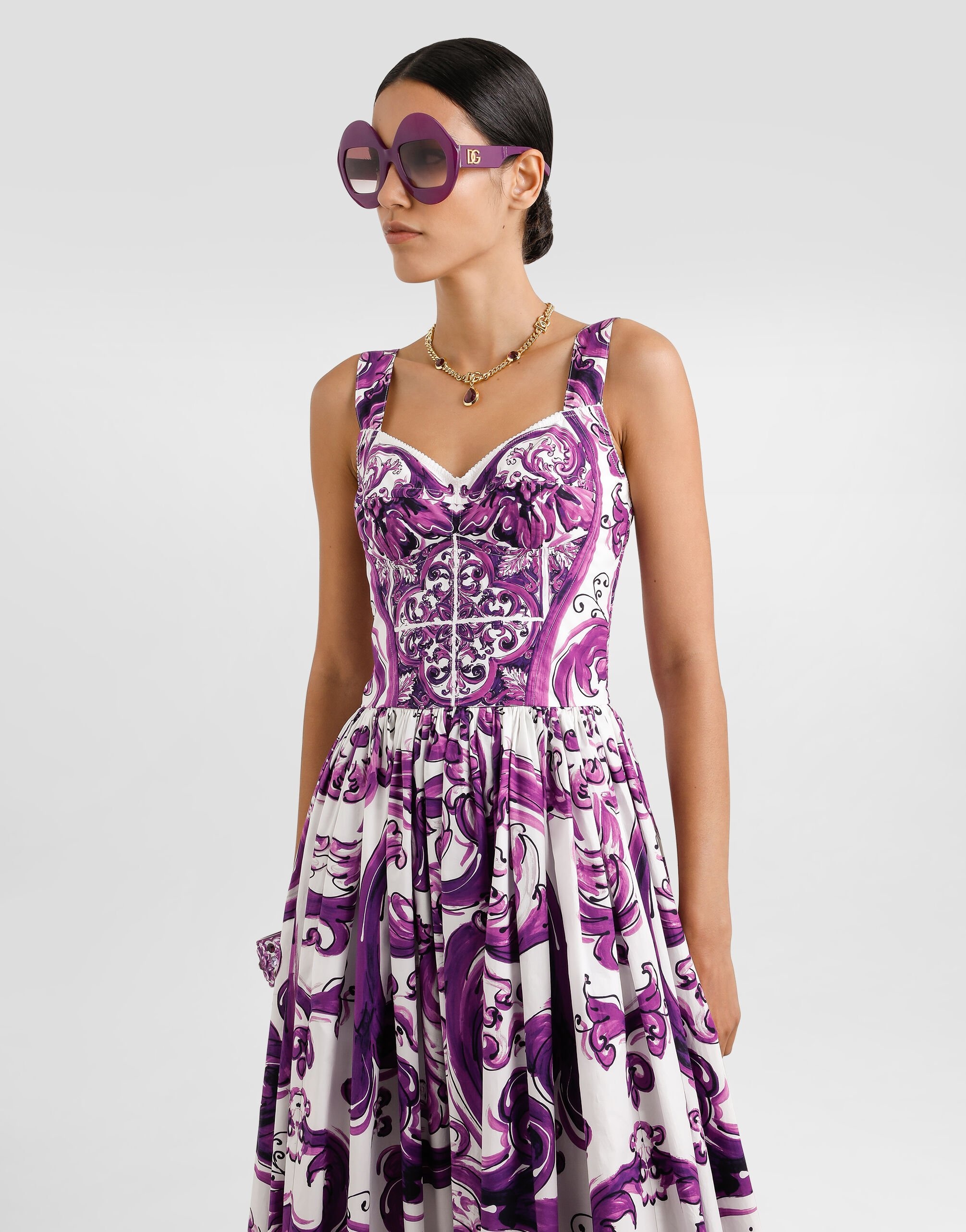 Long poplin dress with Majolica print - 4