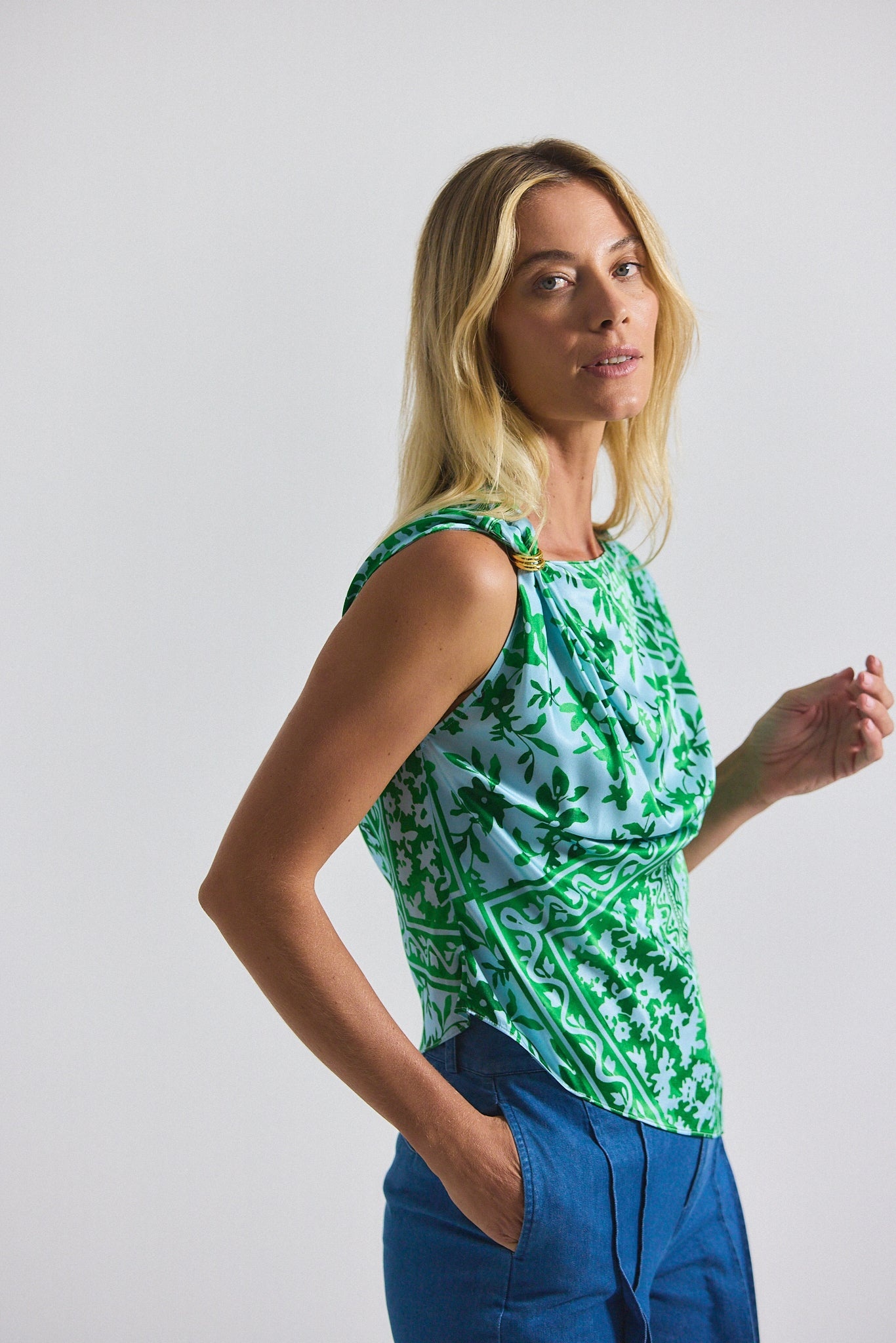 ARIEL TILE PRINT ASYMMETRIC TOP WITH EMBELLISHMENT - 4