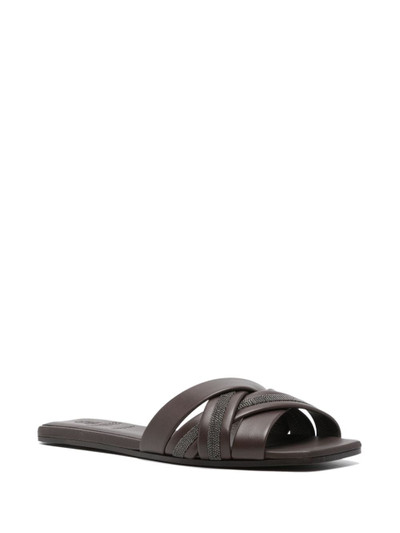 Brunello Cucinelli beaded leather flat sandals outlook