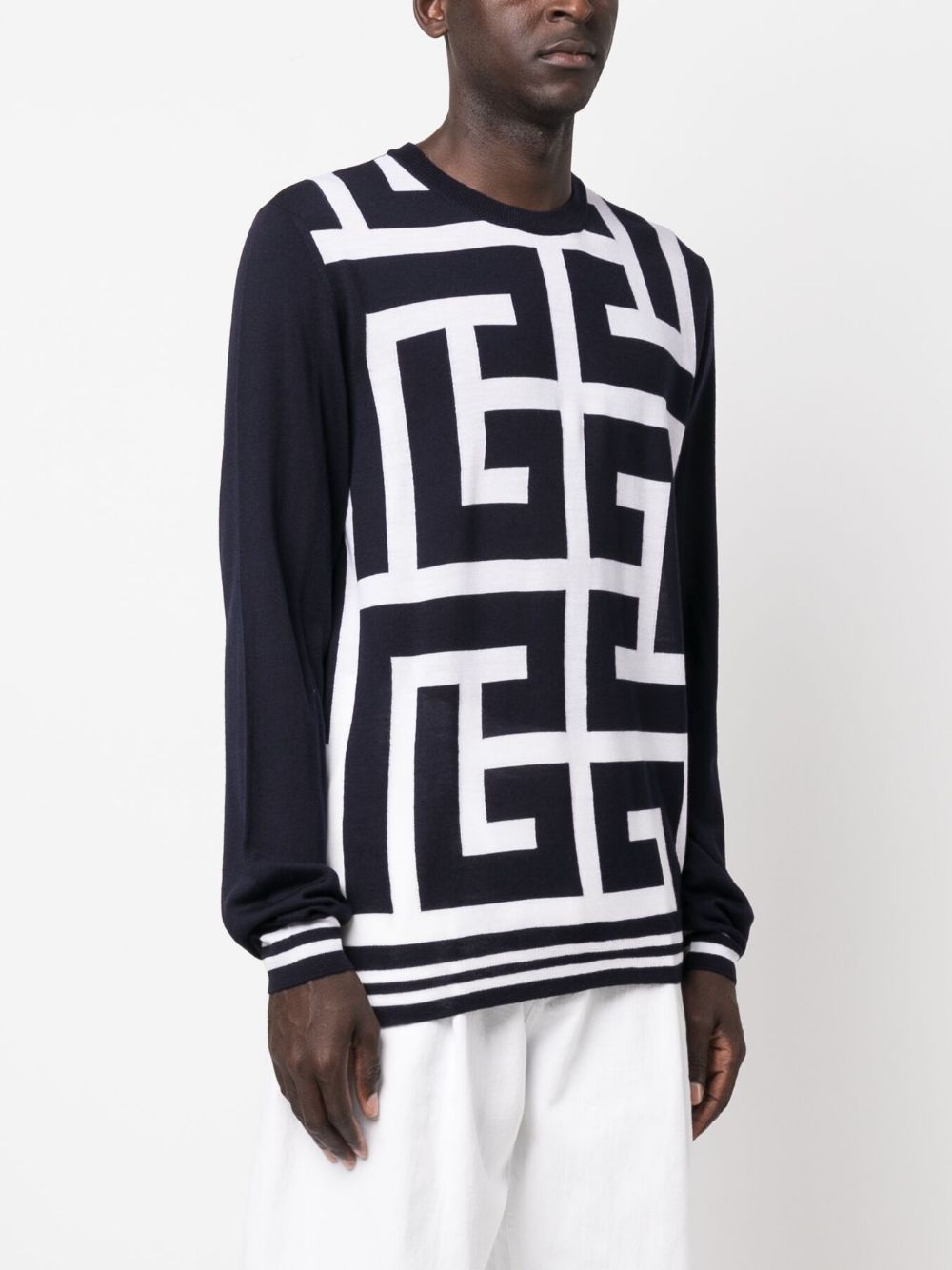 monogram-print merino wool jumper - 3