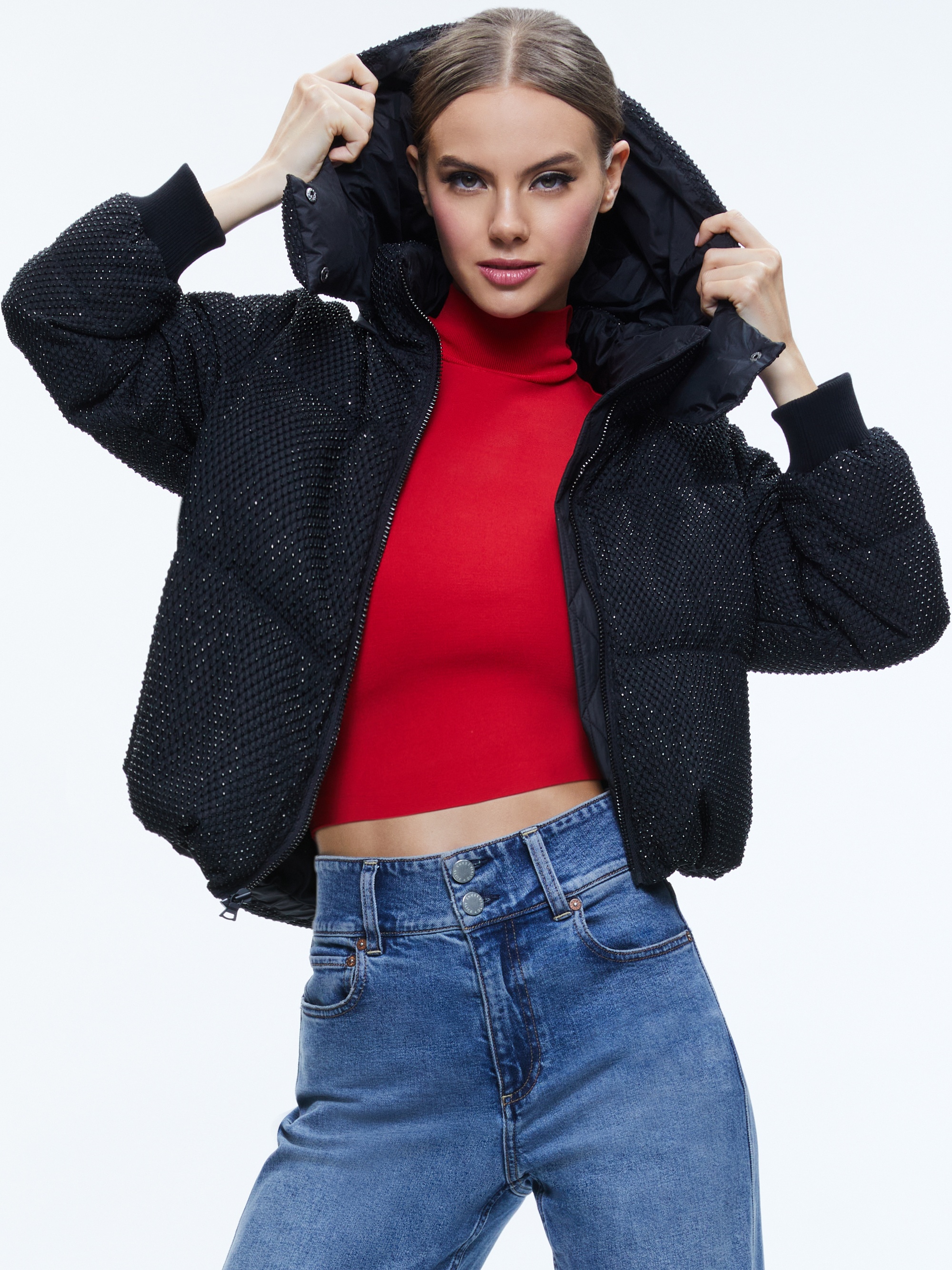 ROBENA CRYSTAL EMBELLISHED CROPPED PUFFER - 1