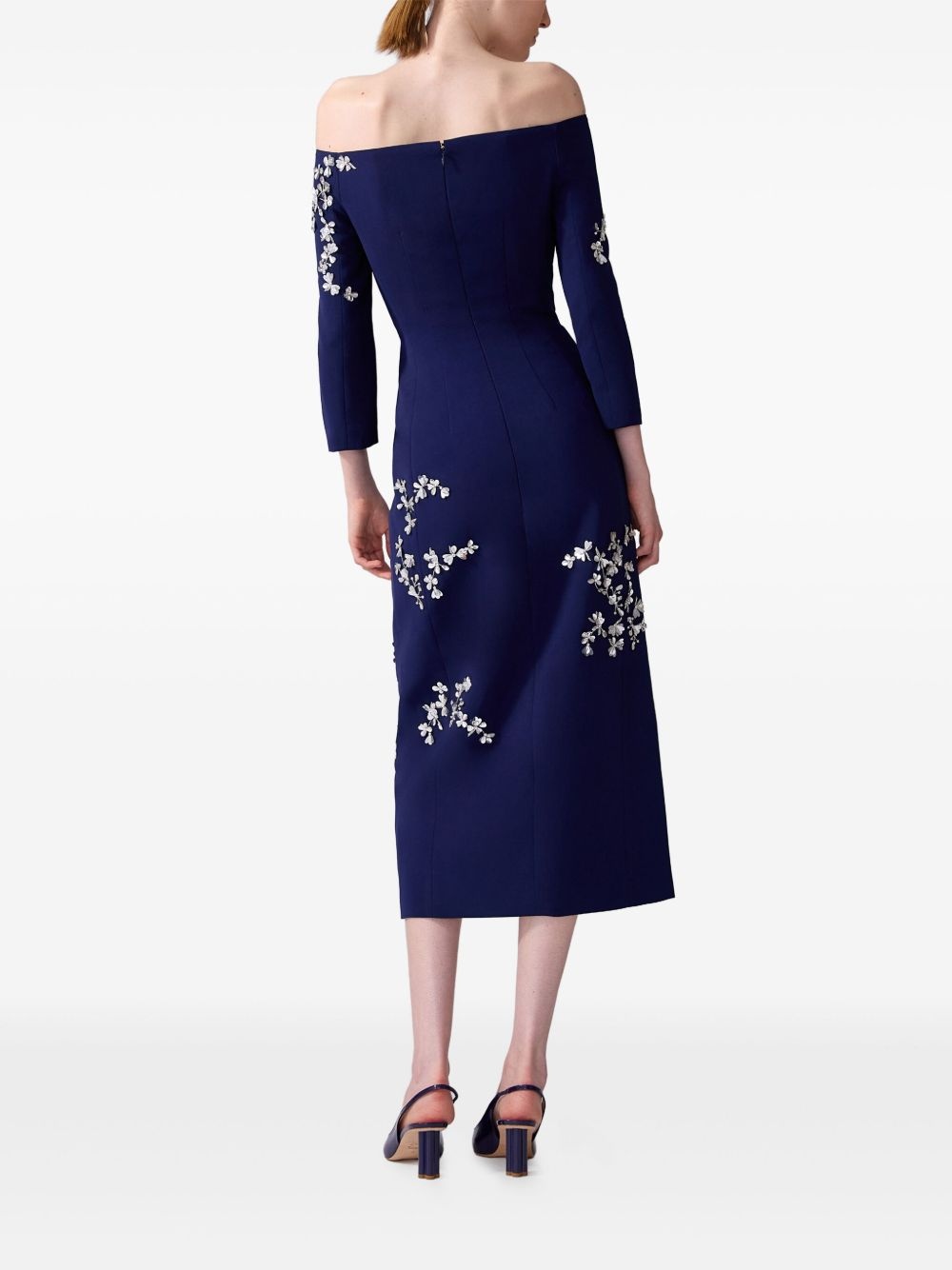 floral-embroidered midi dress - 3