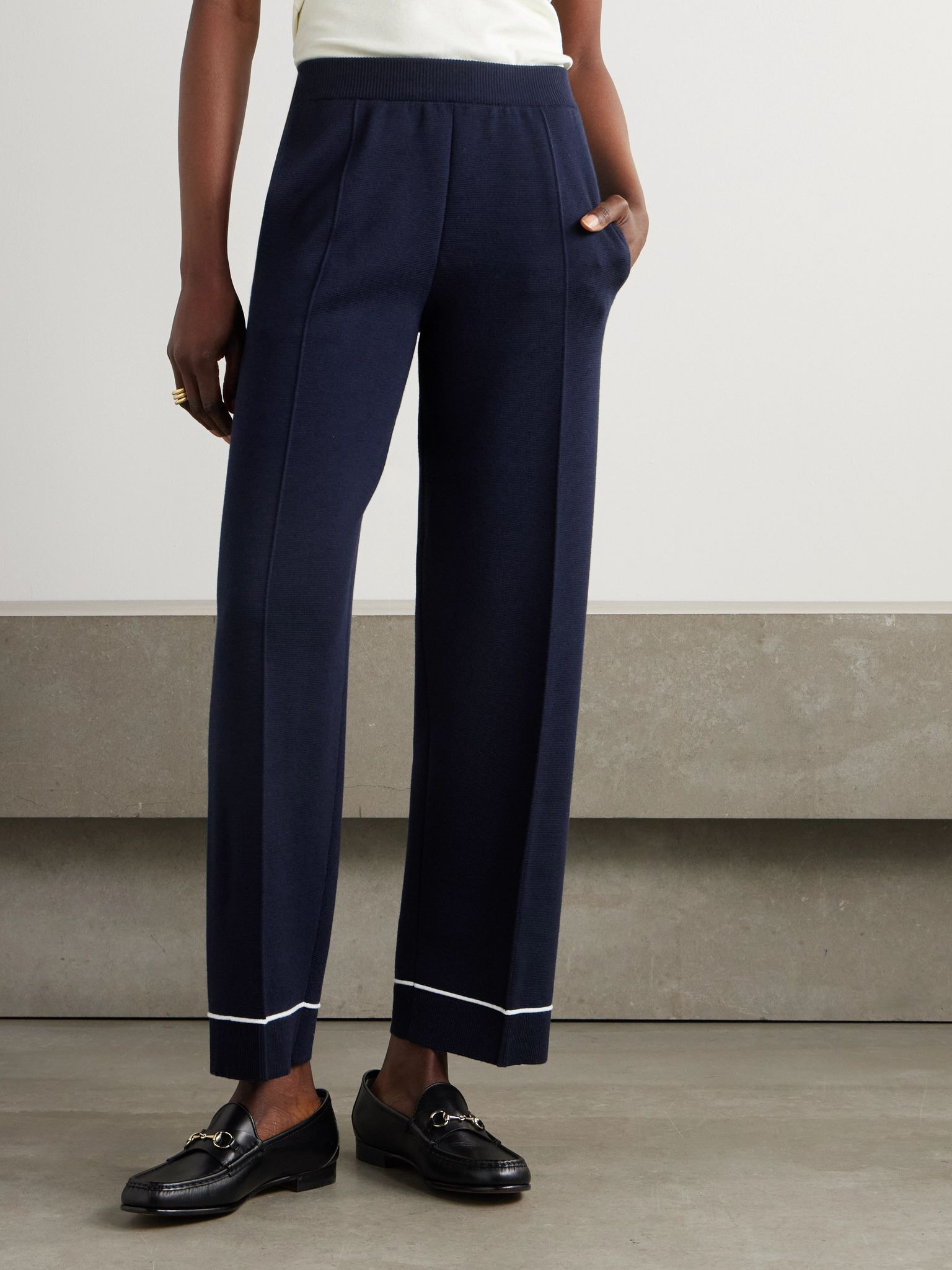 Wool straight-leg track pants Navy - 3