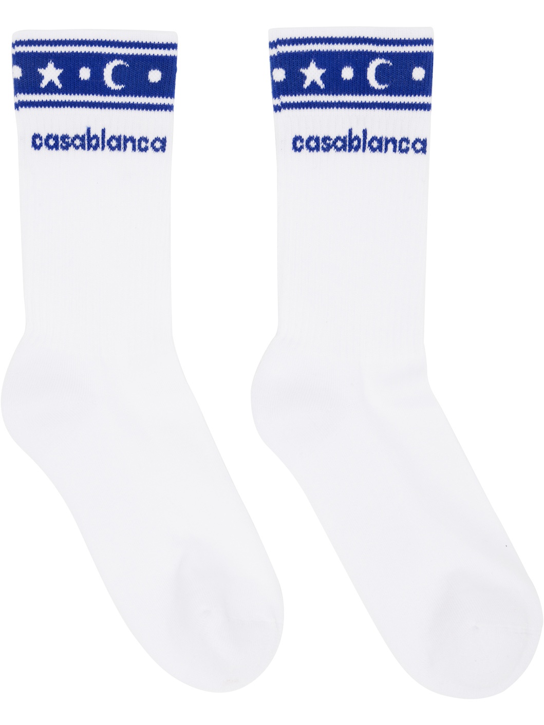 White & Blue Printed Sports Socks - 1