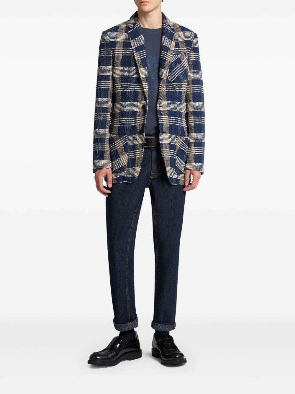 check-pattern knit blazer - 2