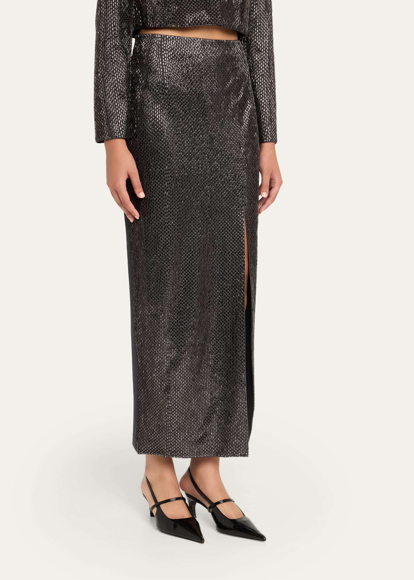 Diamante Crepe Slit Maxi Skirt - 4