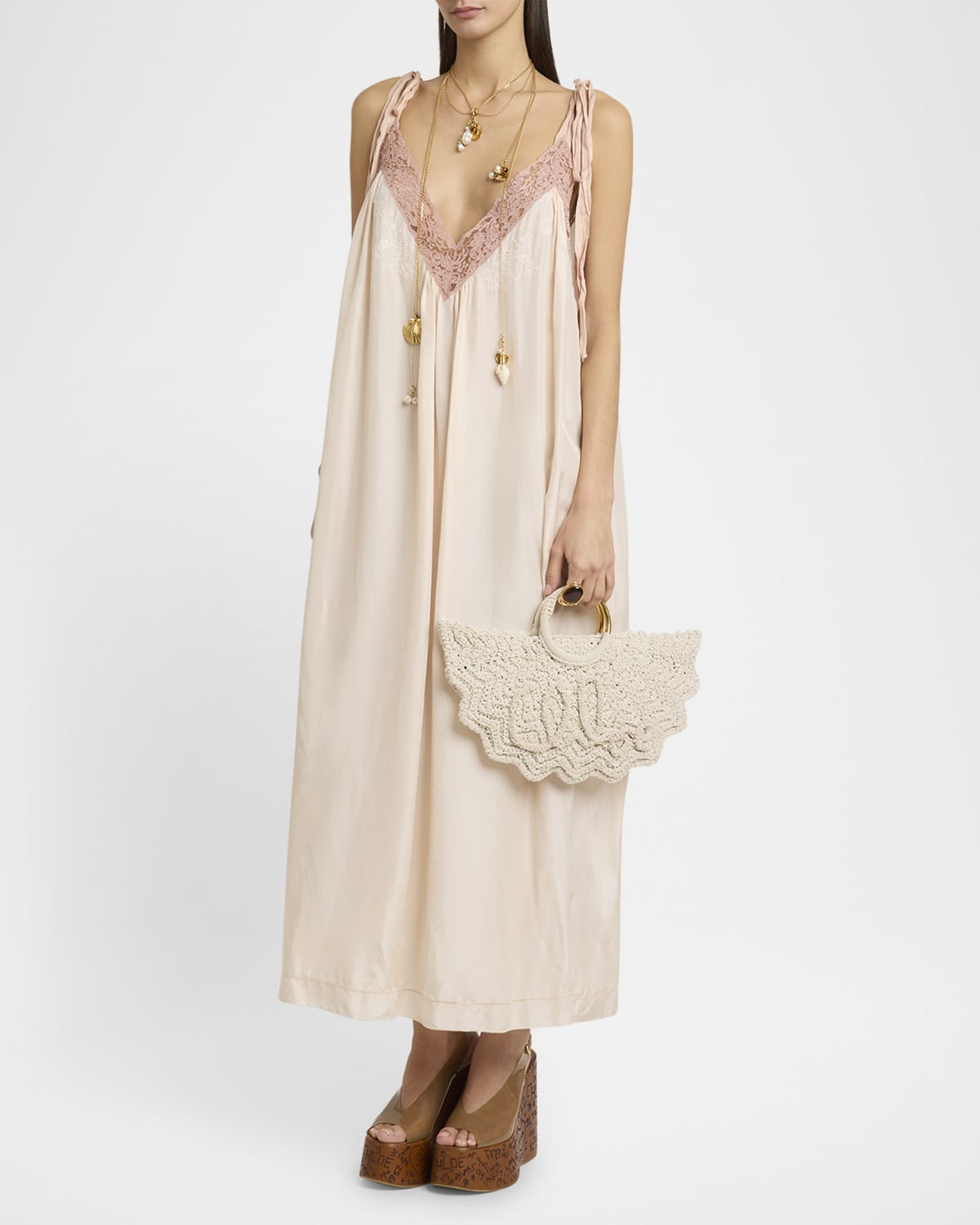Chloé Long Lace-Trim Silk Slip Dress | neimanmarcus | REVERSIBLE