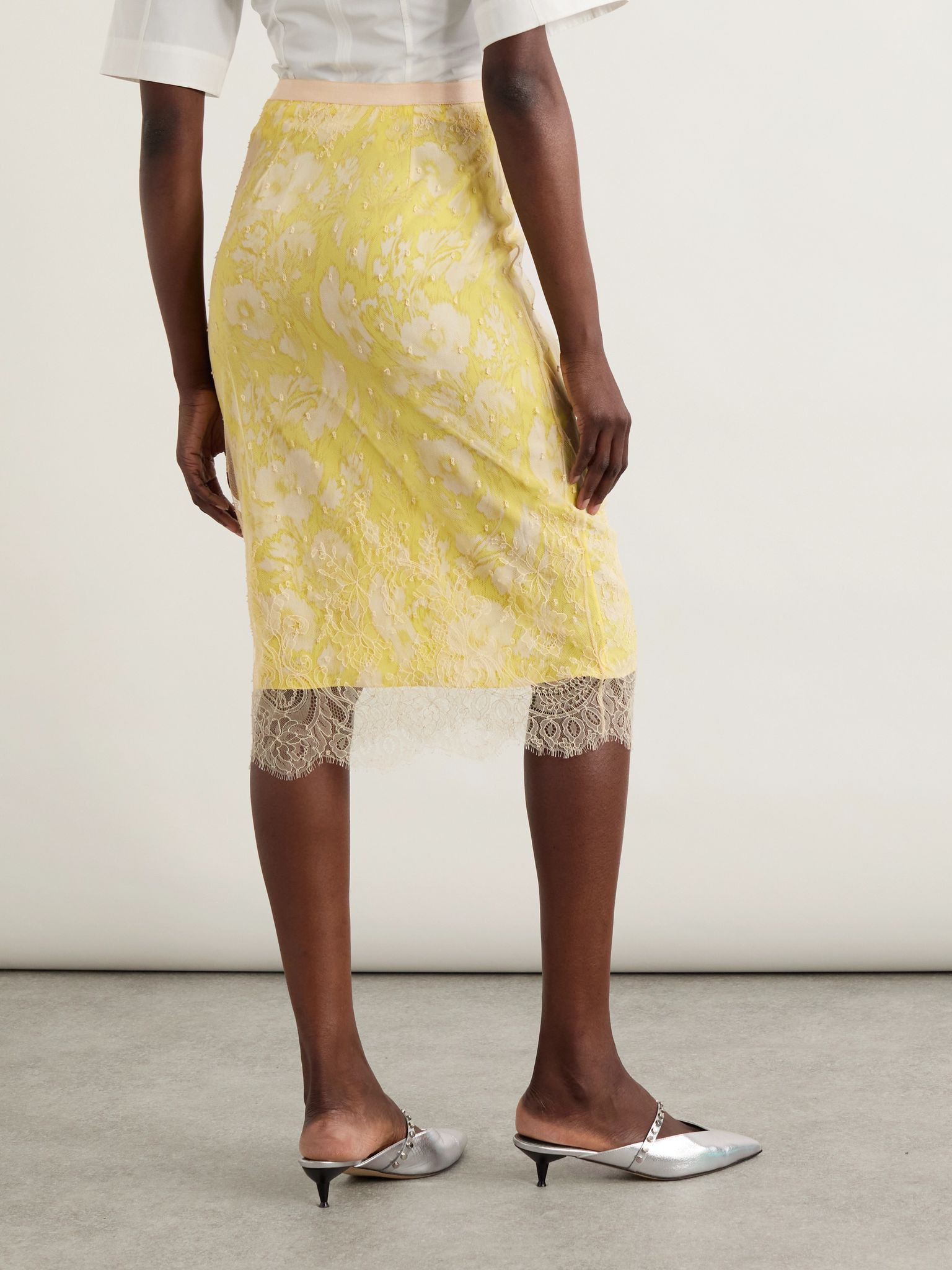 Lace and silk midi skirt Pastel yellow - 4