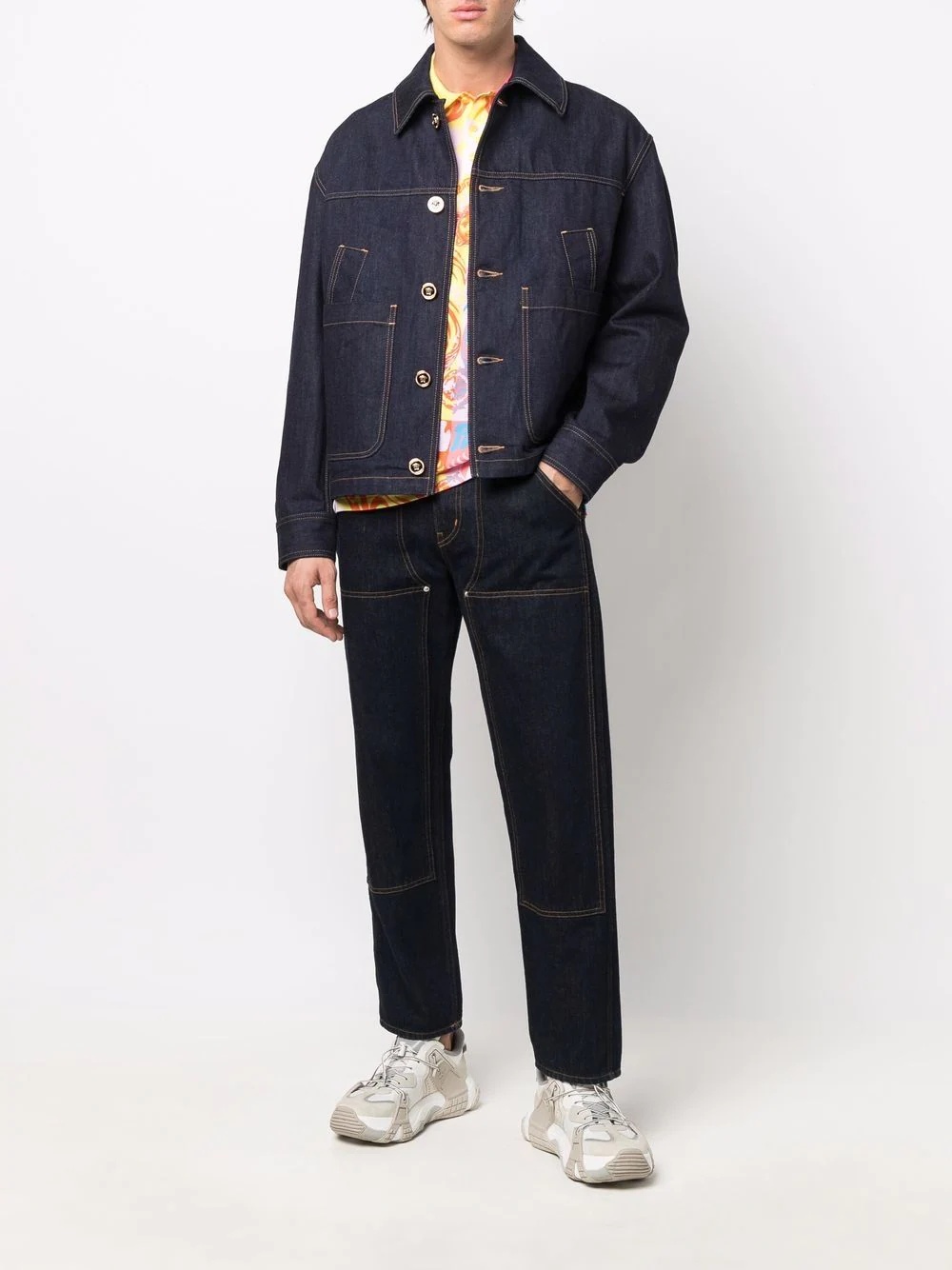 contrast-stitching denim jacket - 2