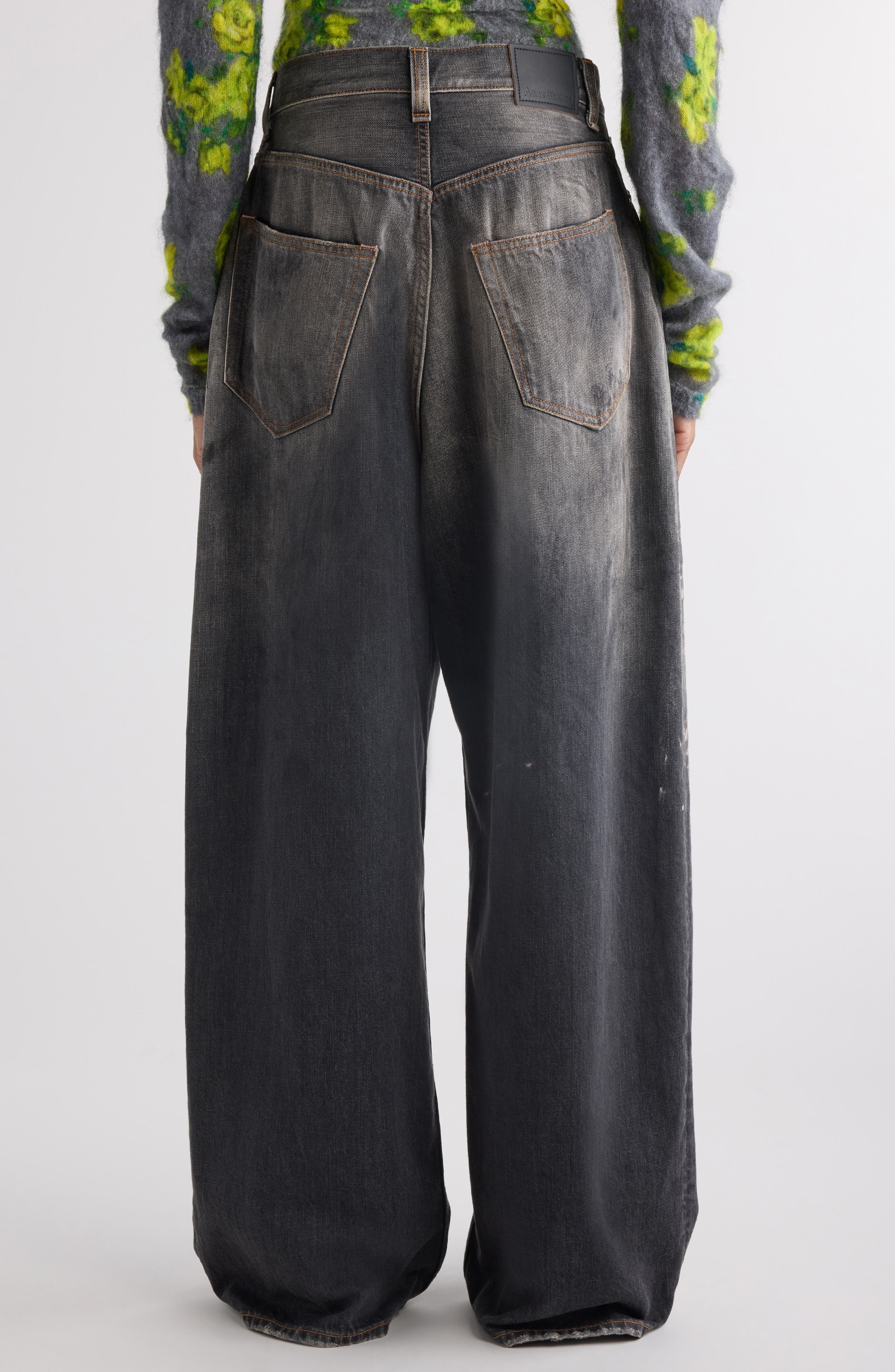 Acne Studios 2023 Black Trafa Paint Splatter Baggy Wide Leg Jeans at Nordstrom - 3