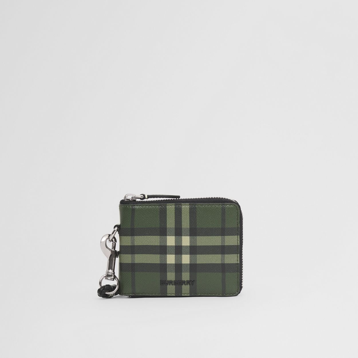 Check Print Leather Ziparound Wallet Lanyard 8