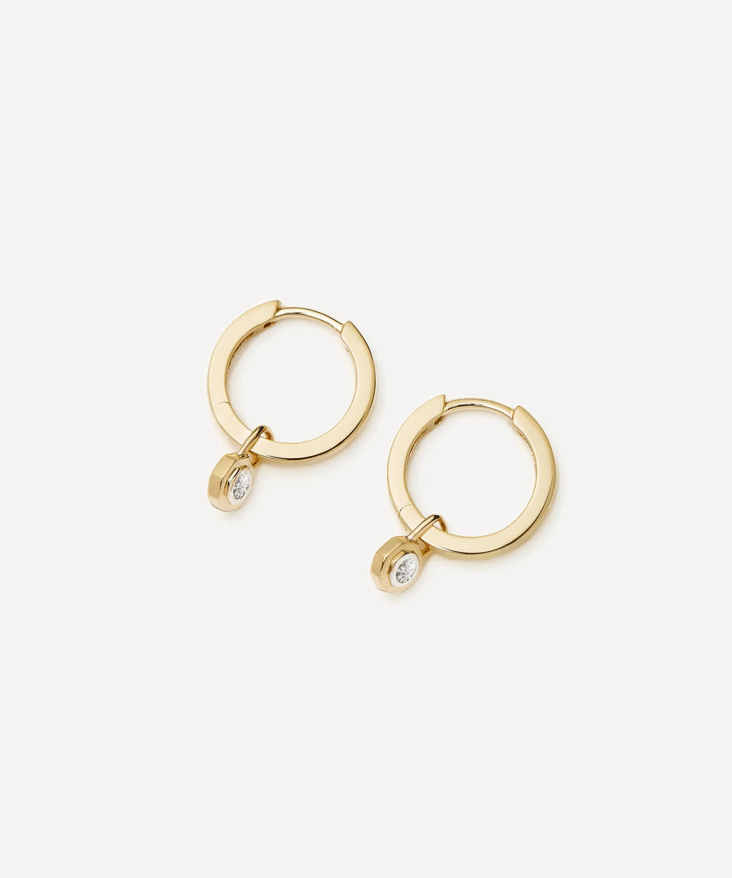 X Lucy Williams 14ct Gold Fine Diamond Drop Huggie Hoop Earrings - 1