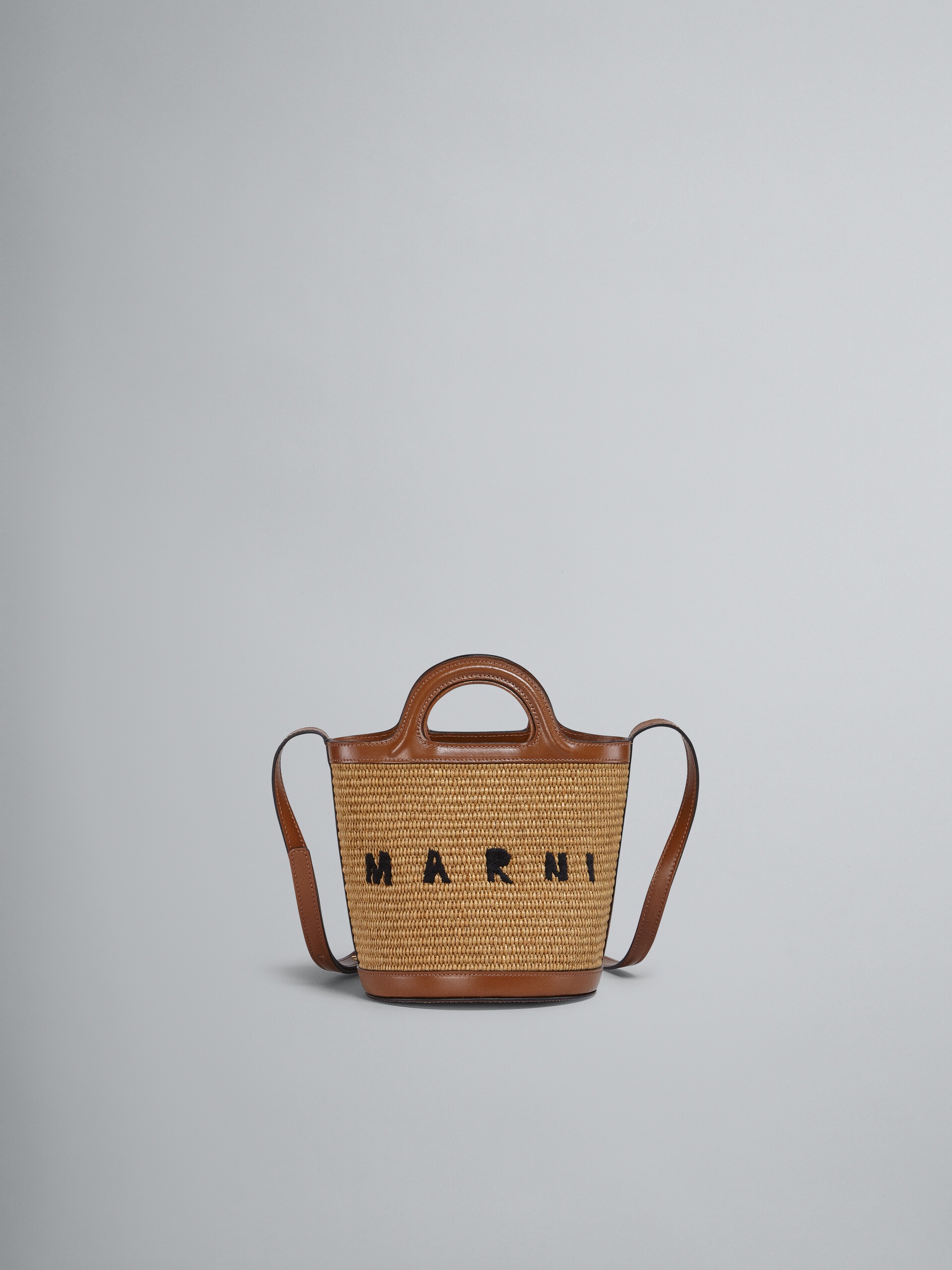 ショルダーバッグ・ポシェット MARNI BROWN RAFFIA AND LEATHER TROPICALIA BUCKET BAG Tropicalia Small Bucket Bag in brown leather and raffia