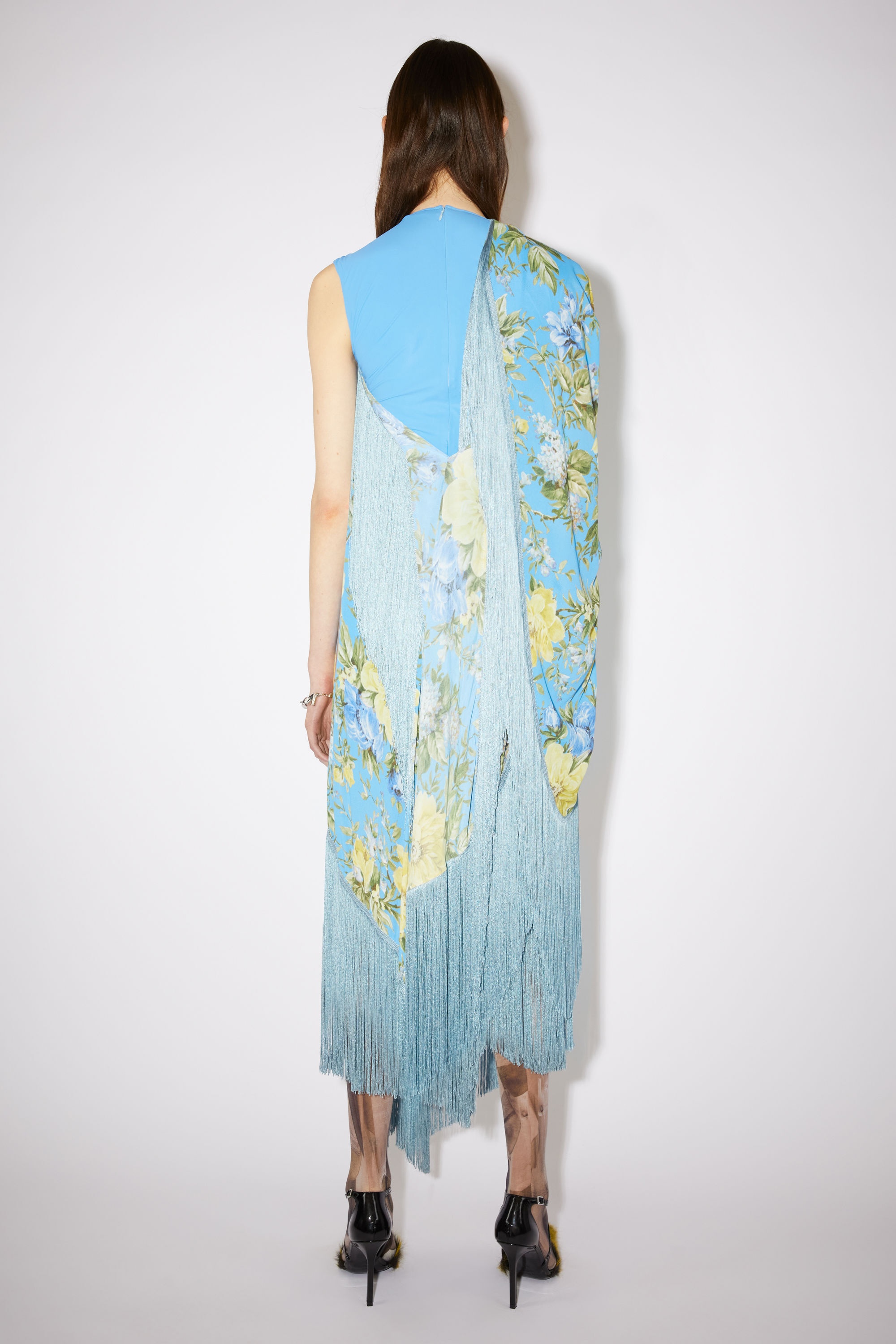 Flower print fringe dress - Blue - 4