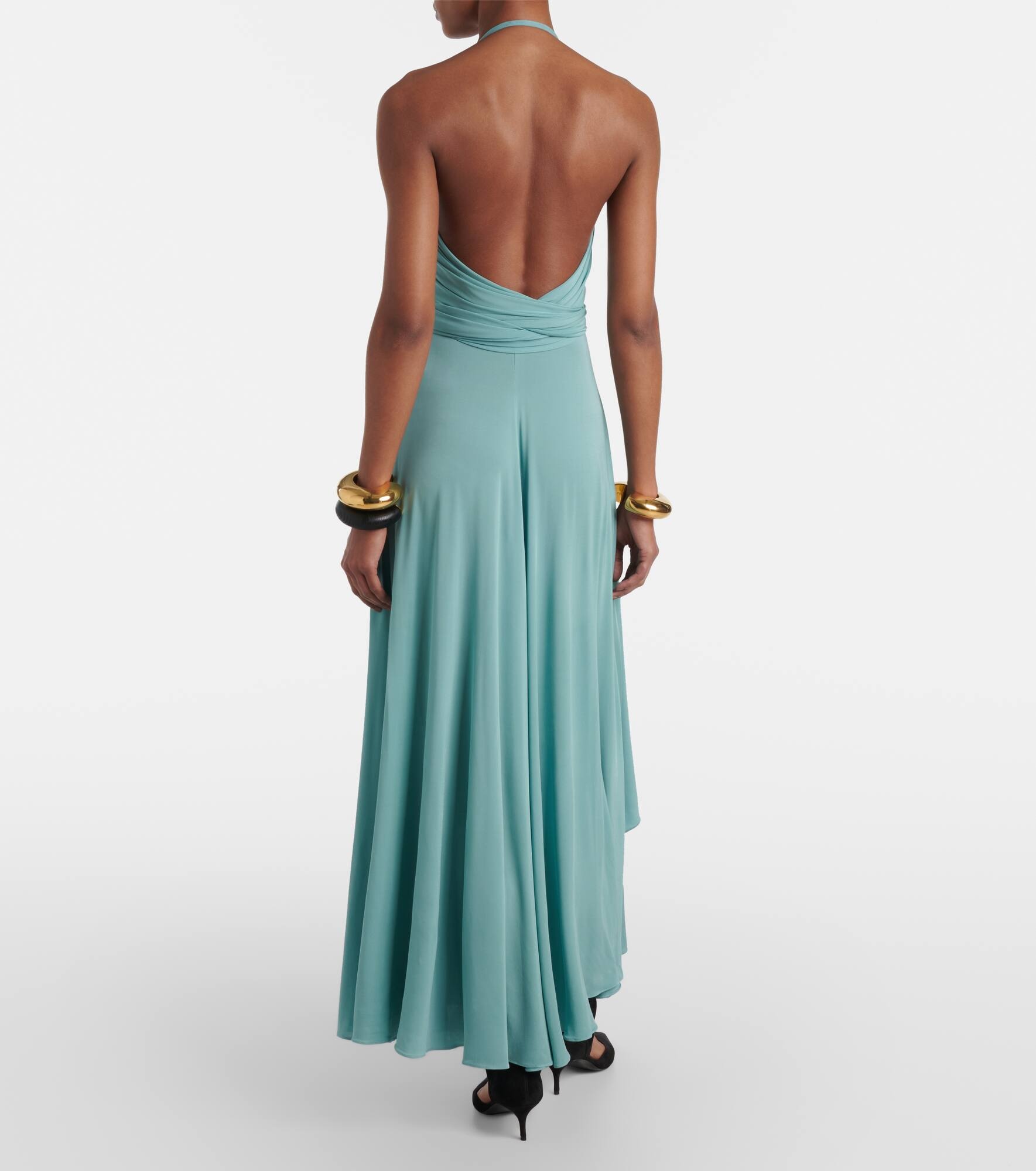 Draped halterneck jersey maxi dress - 3