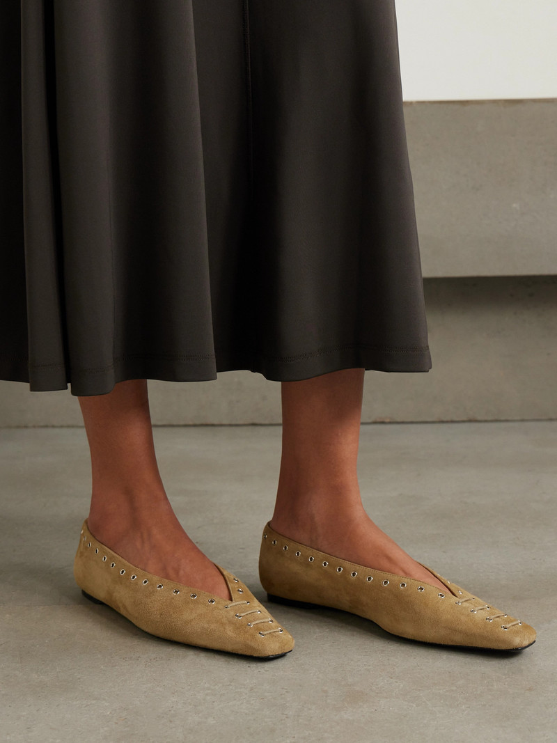 TOTEME Lace-up Eyelet-embellished Suede Ballet Flats outlook