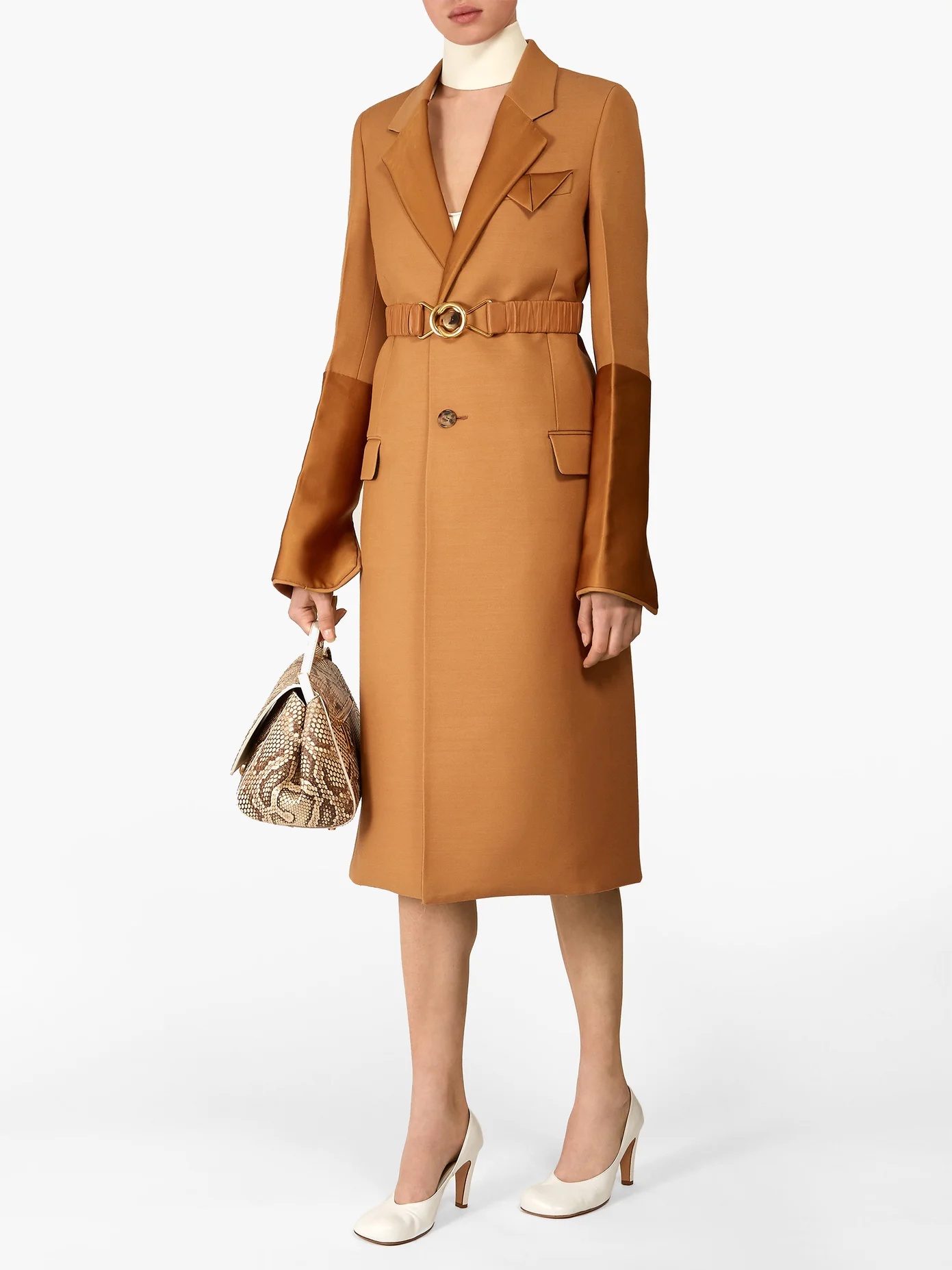 Contrast-panel belted single-breasted coat - 2