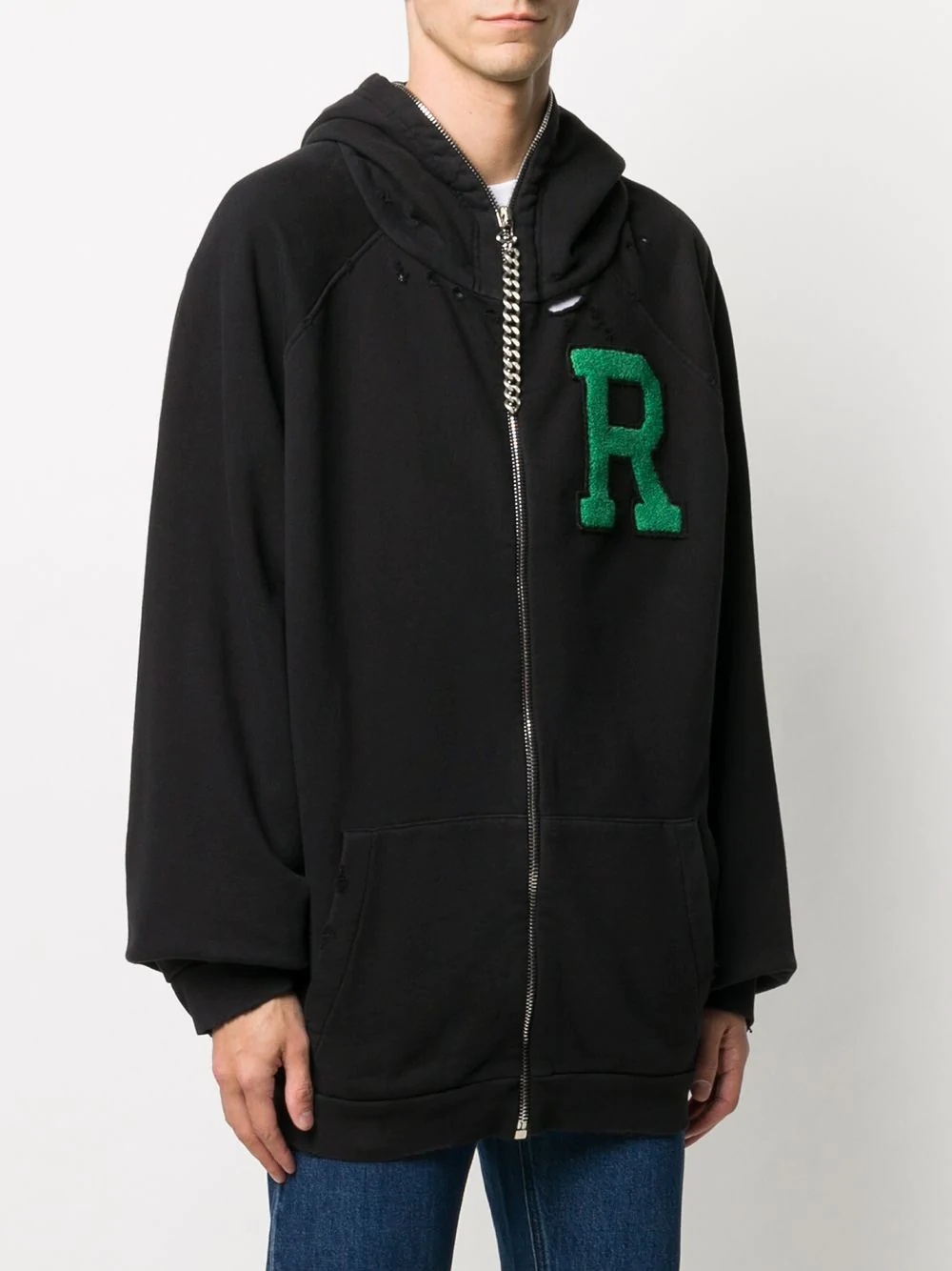 logo patch oversized zip-up hoodie - 3