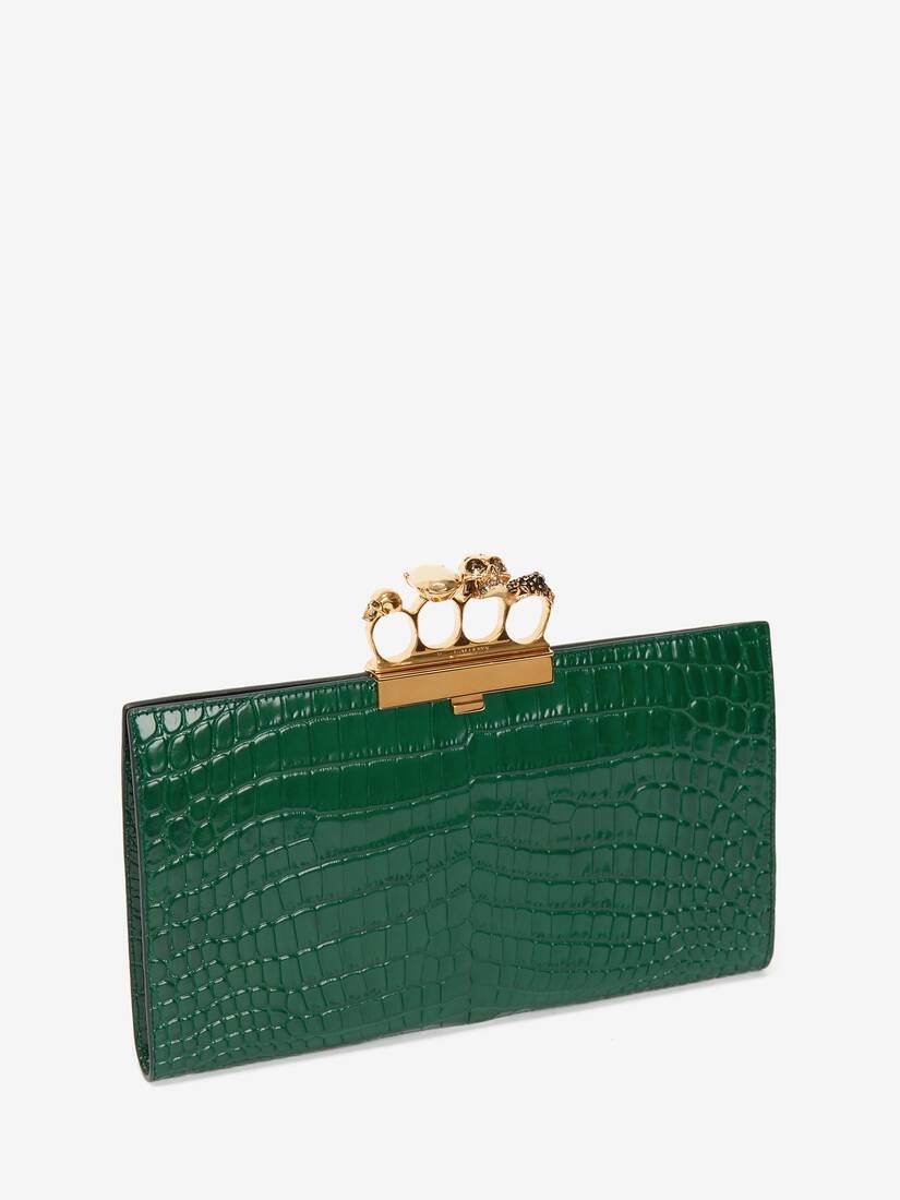 Women's Jewelled Flat Pouch in Emerald - 2