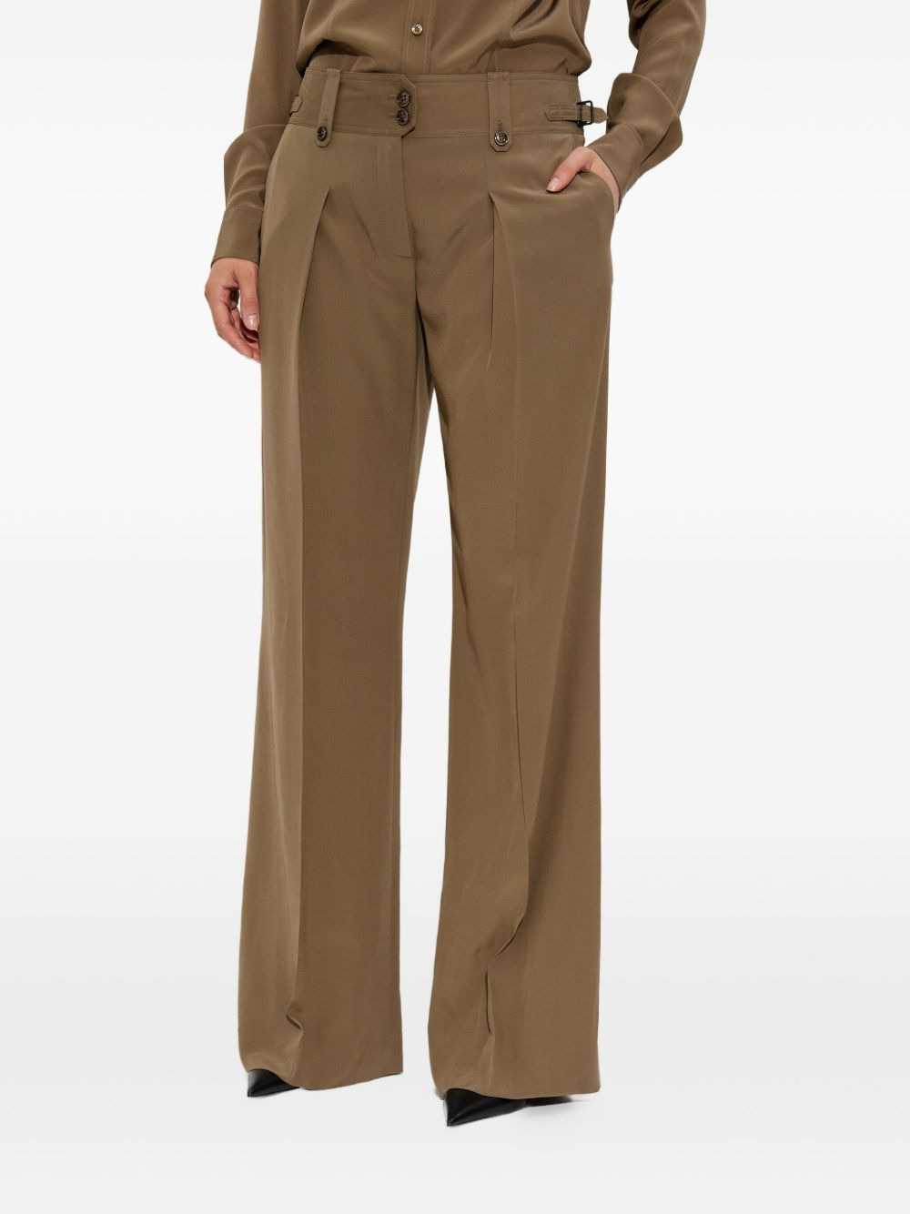 pleated button-fastening trousers - 3