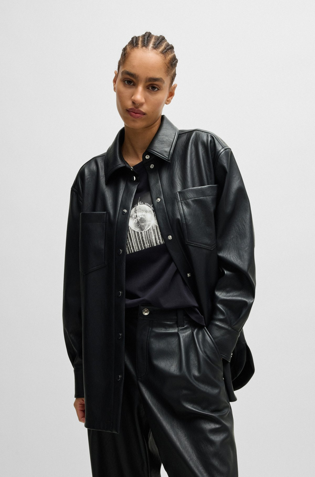 FAUX-LEATHER OVERSHIRT WITH PATCH POCKETS - 2