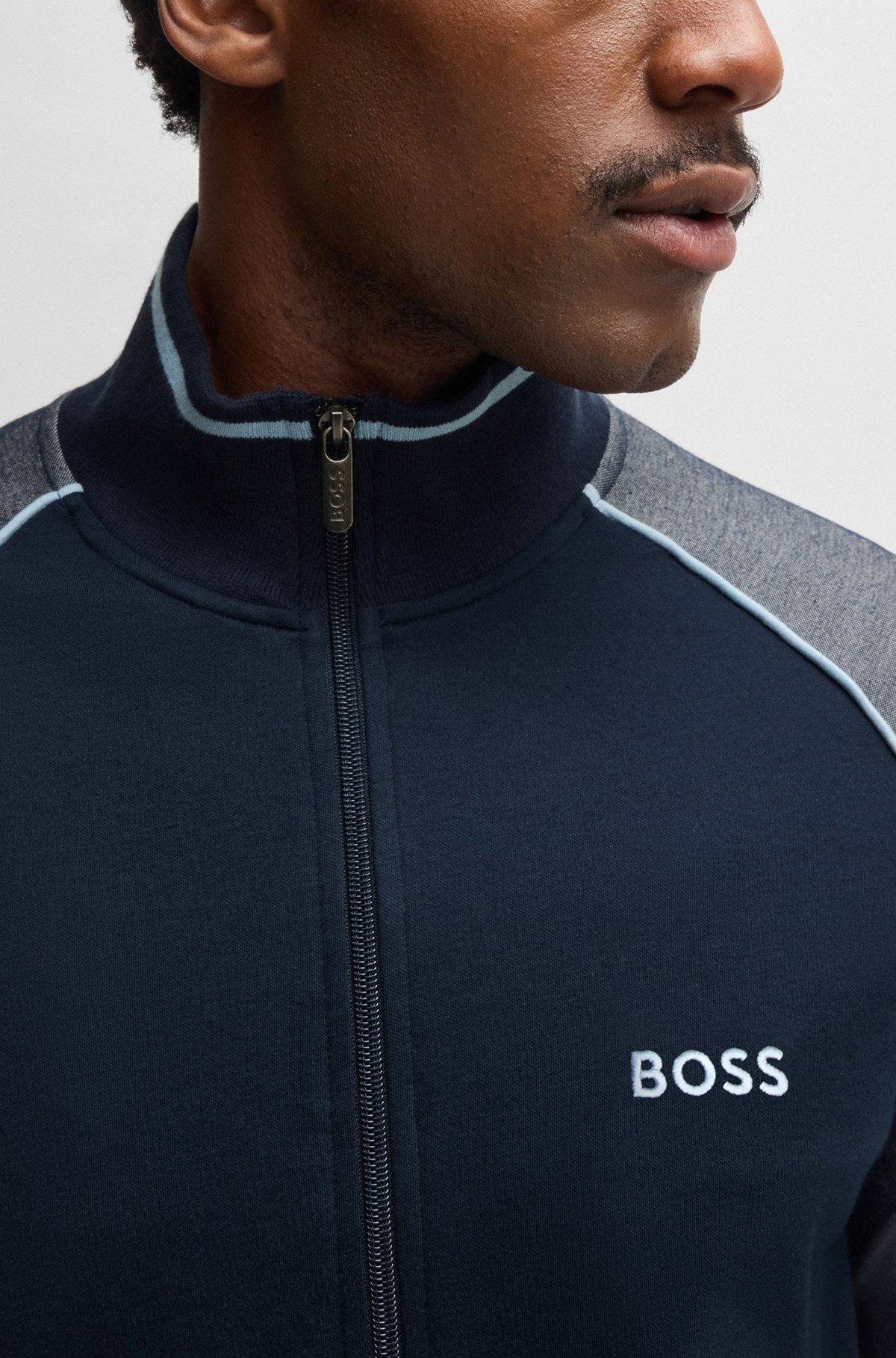 COTTON ZIP-UP JACKET WITH CONTRAST PIPING - 5