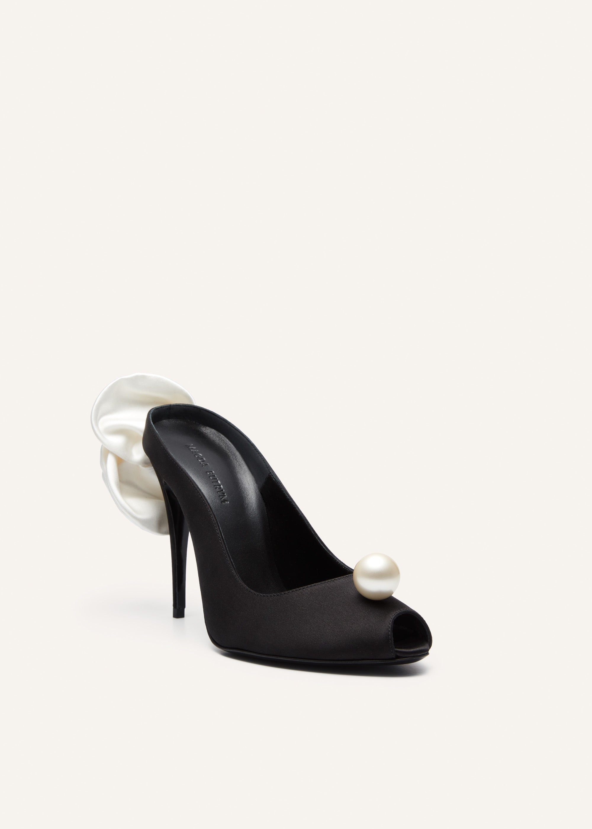 Peep toe mules in black satin - 2