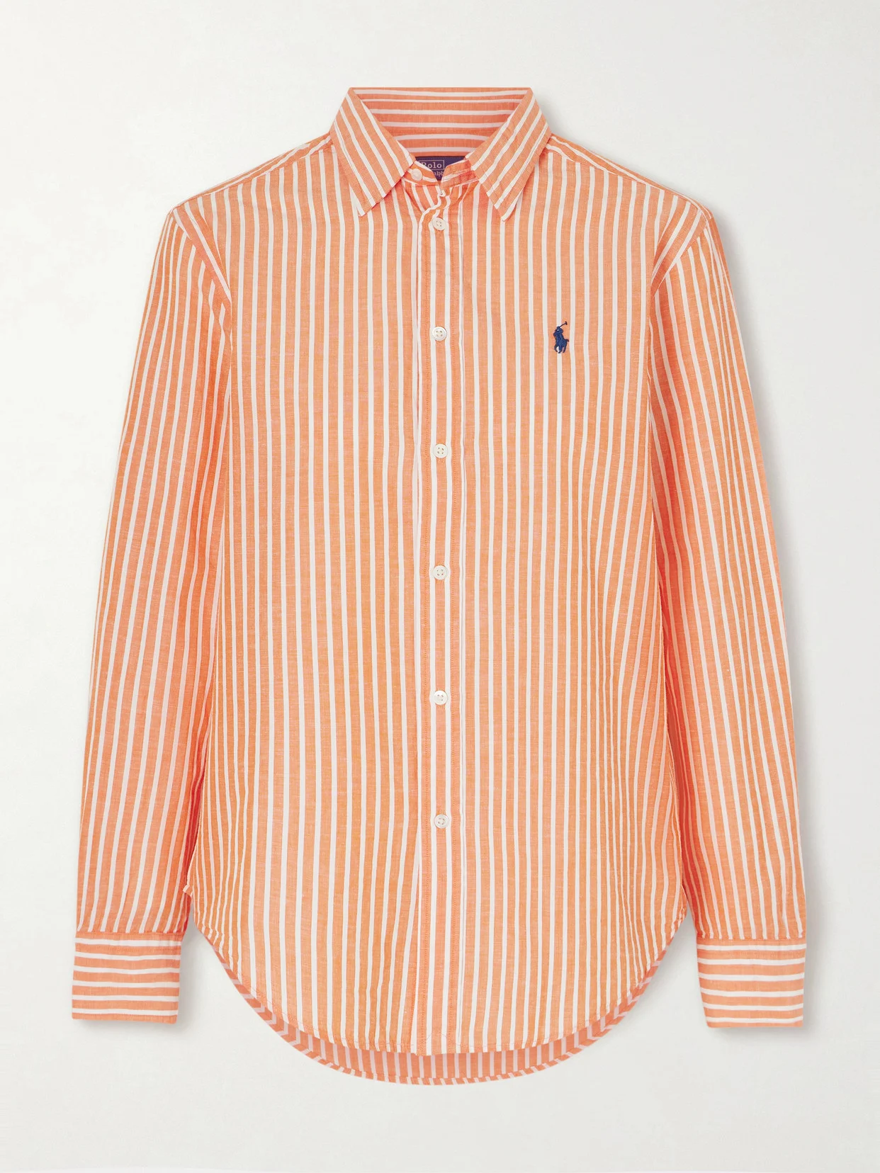 Embroidered Striped Cotton And Linen-blend Shirt - 1