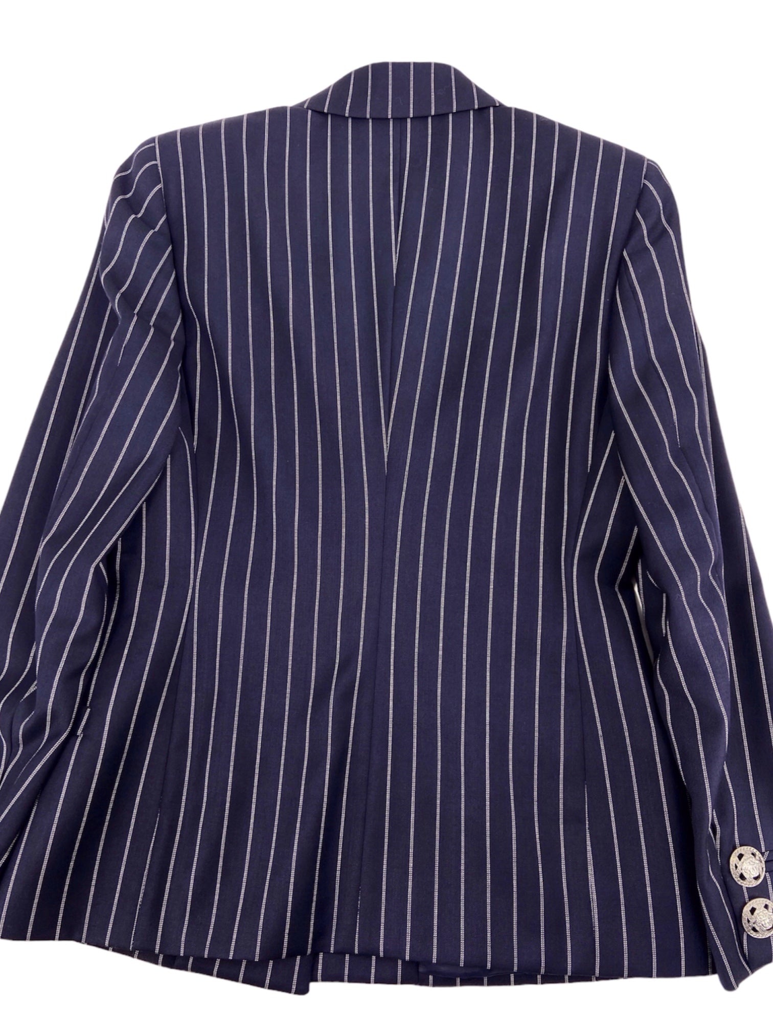 Gianni Versace Spring 1995 Navy Double Pinstriped Wrap Skirt Suit 42 - 13