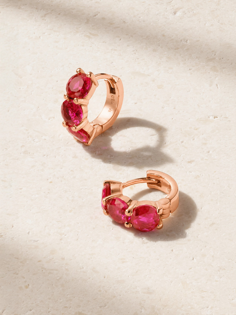 ILEANA MAKRI 18-karat rose gold ruby hoop earrings Gold outlook